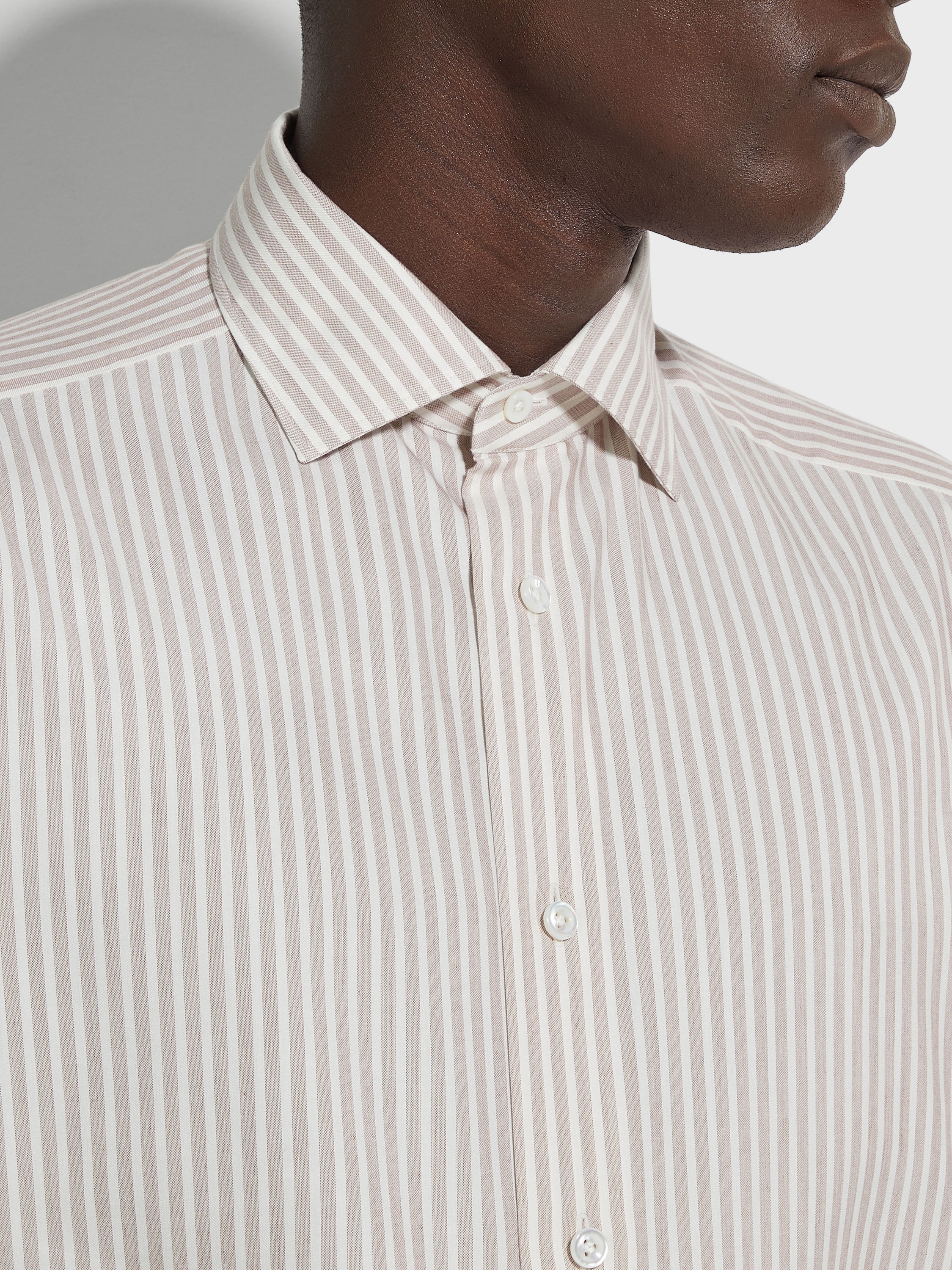 WHITE AND DARK PURPLE MACRO-STRIPED SILK COTTON AND CASHMERE SHIRT - 2