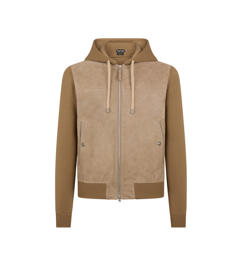 SUEDE FRONT WOOL ZIP HOODIE 1
