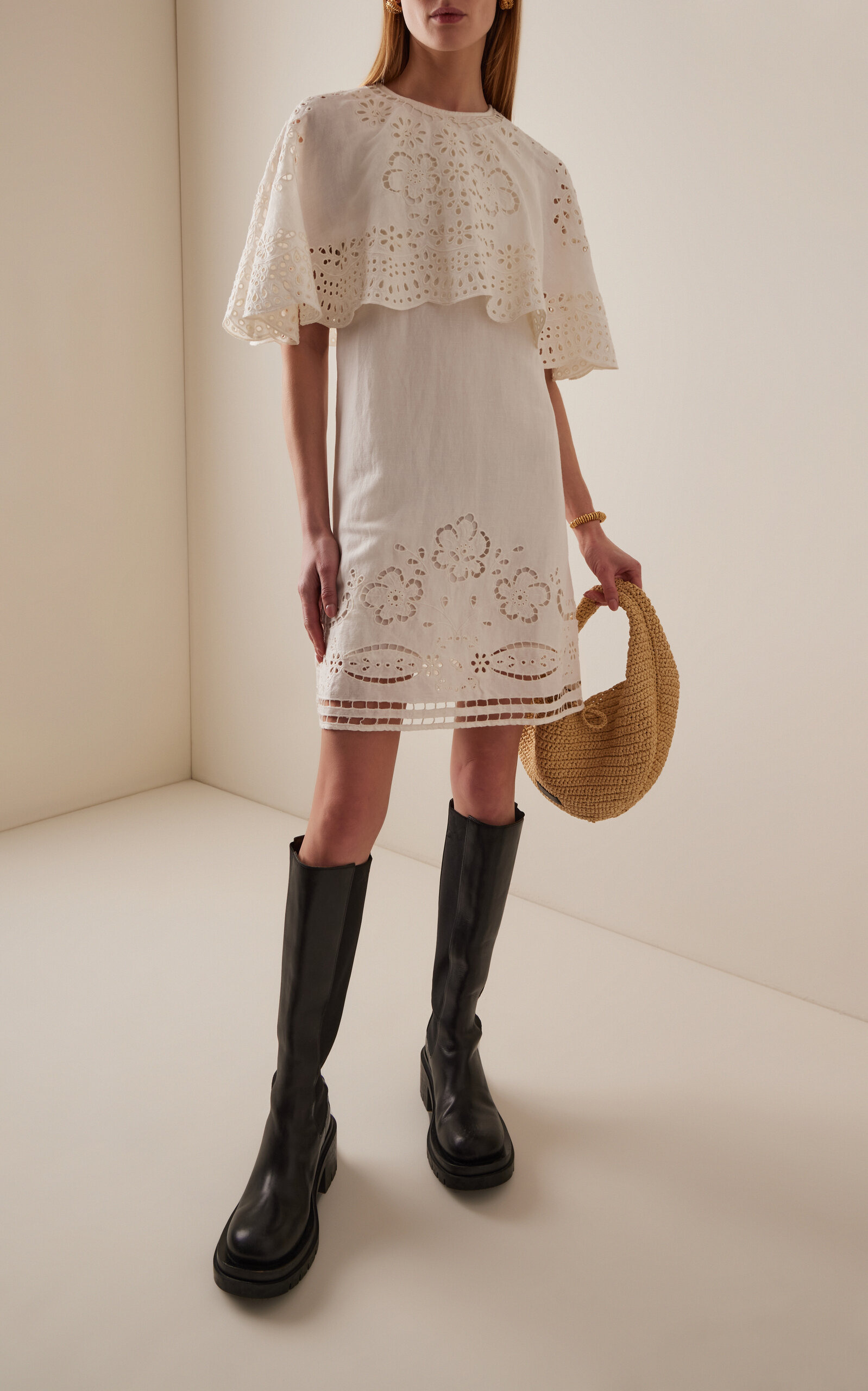 Lulu Embroidered Linen-Blend Mini Dress white - 3