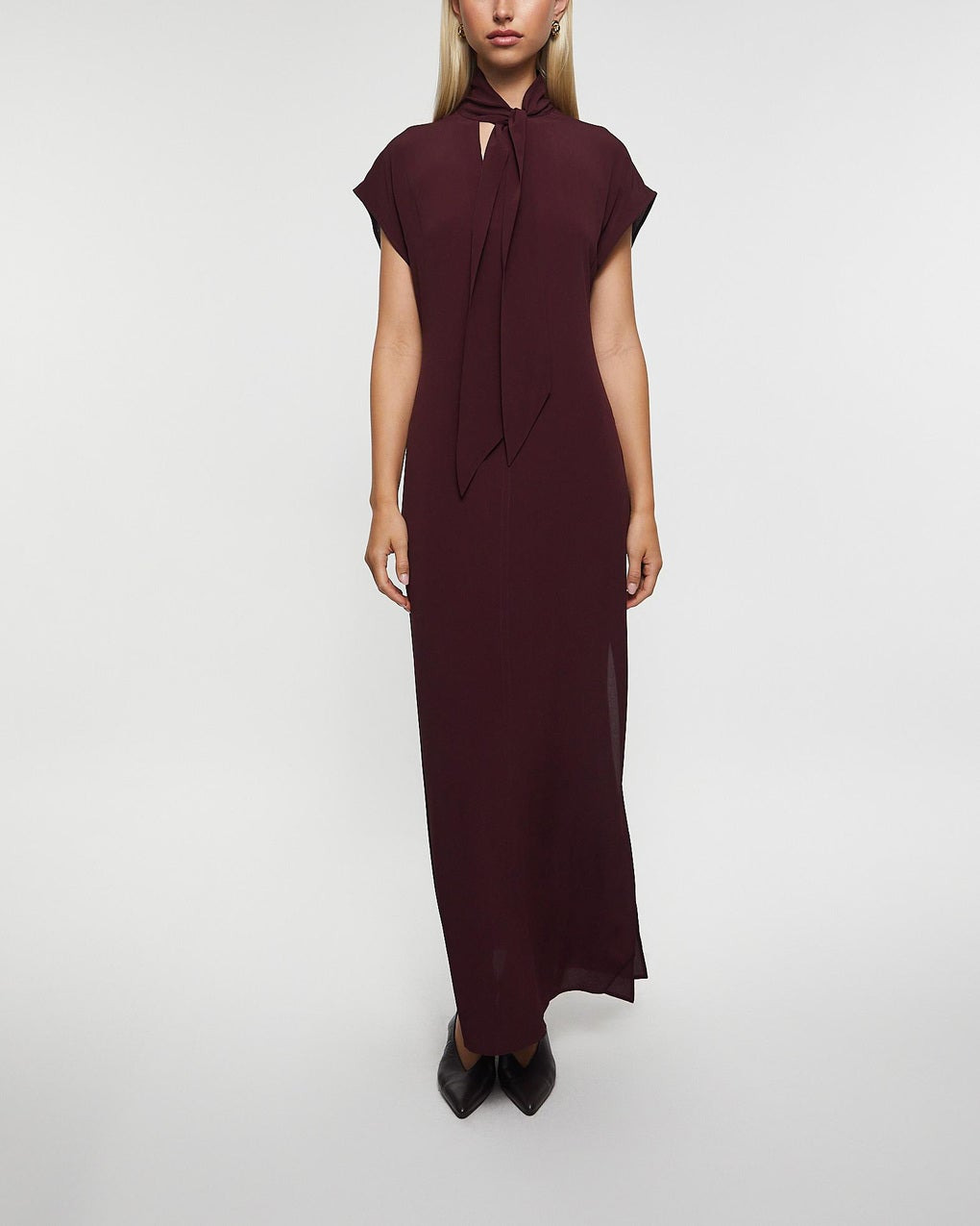 Dress Long Tie-Neck Burgundy - 2