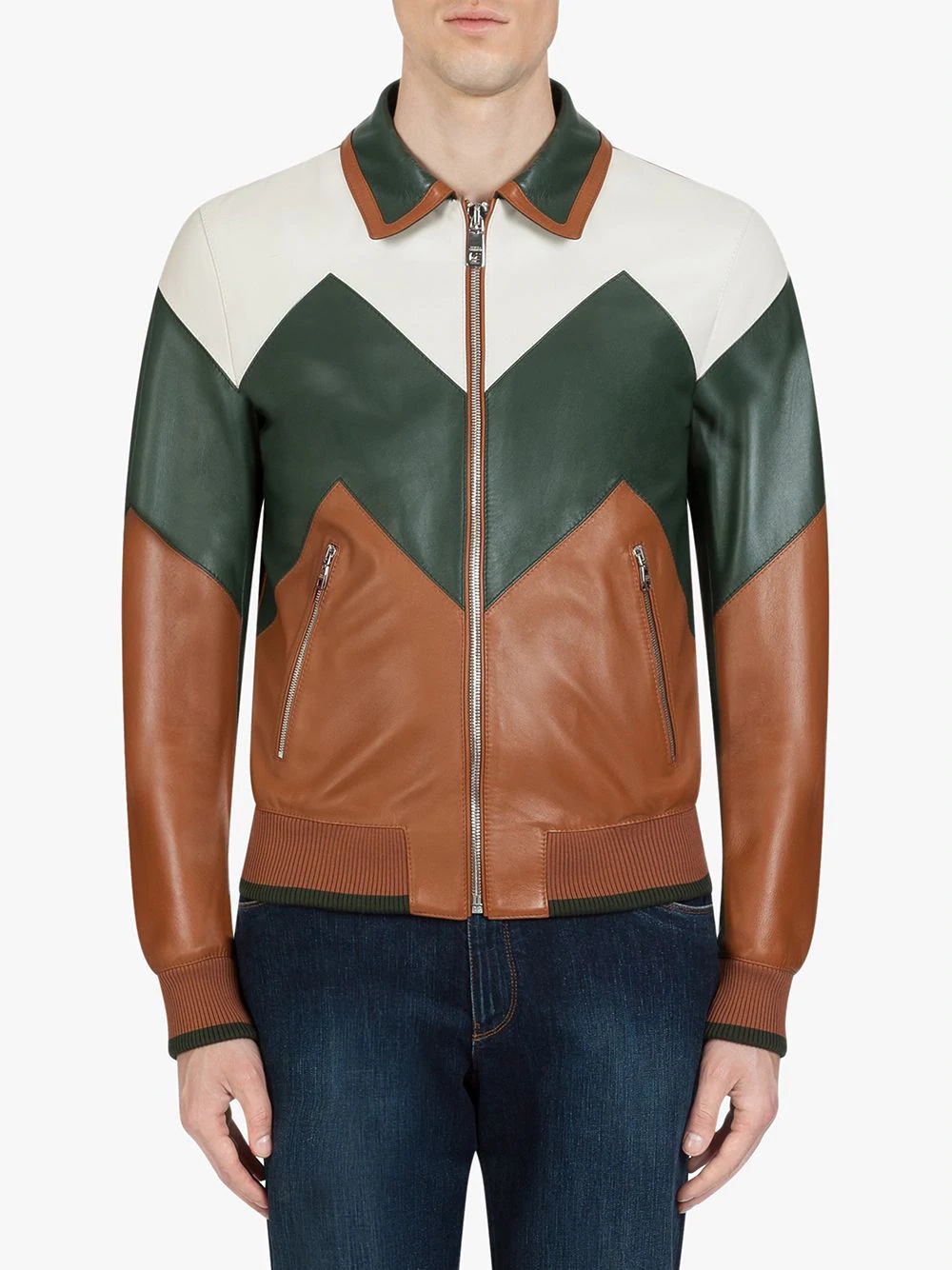 panelled leather jacket - 3