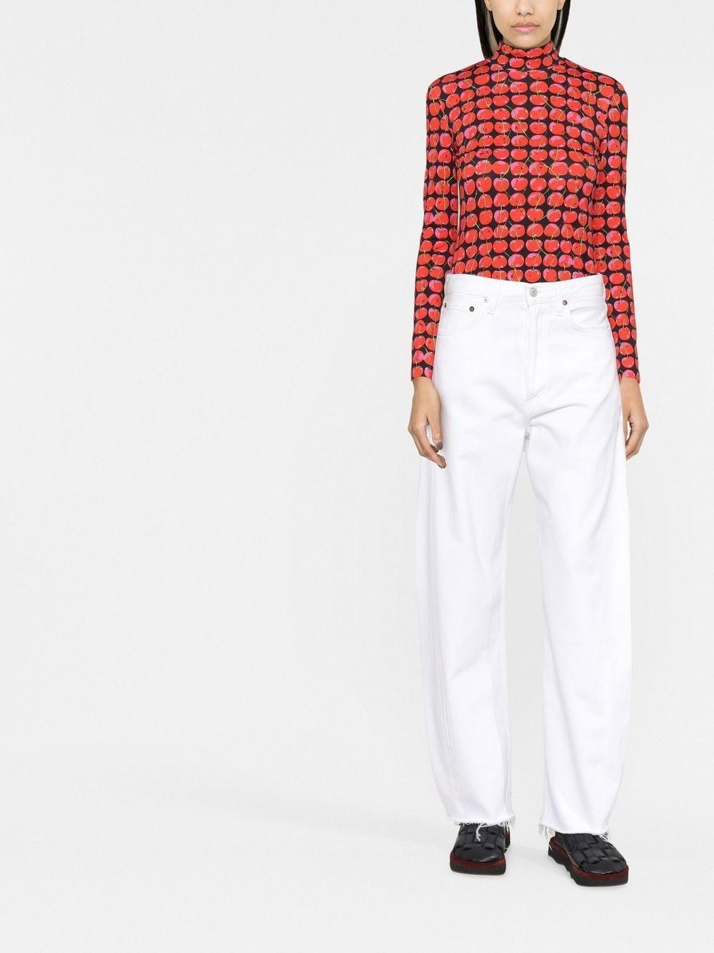 cherry-print turtle neck top - 2