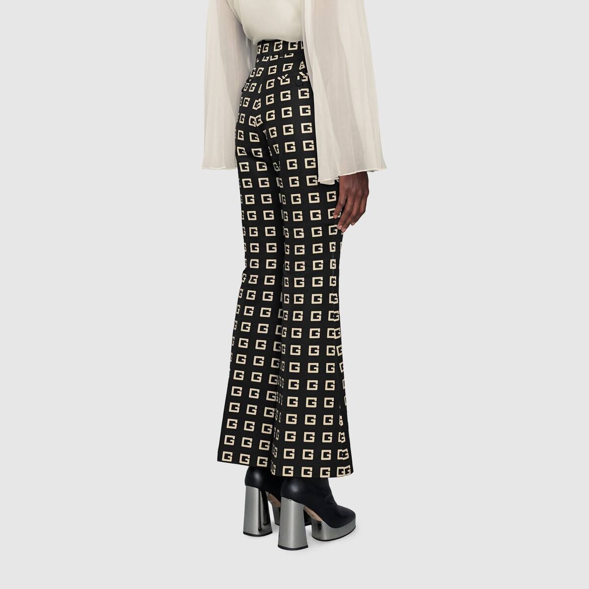 Square G print faille flare pant - 4
