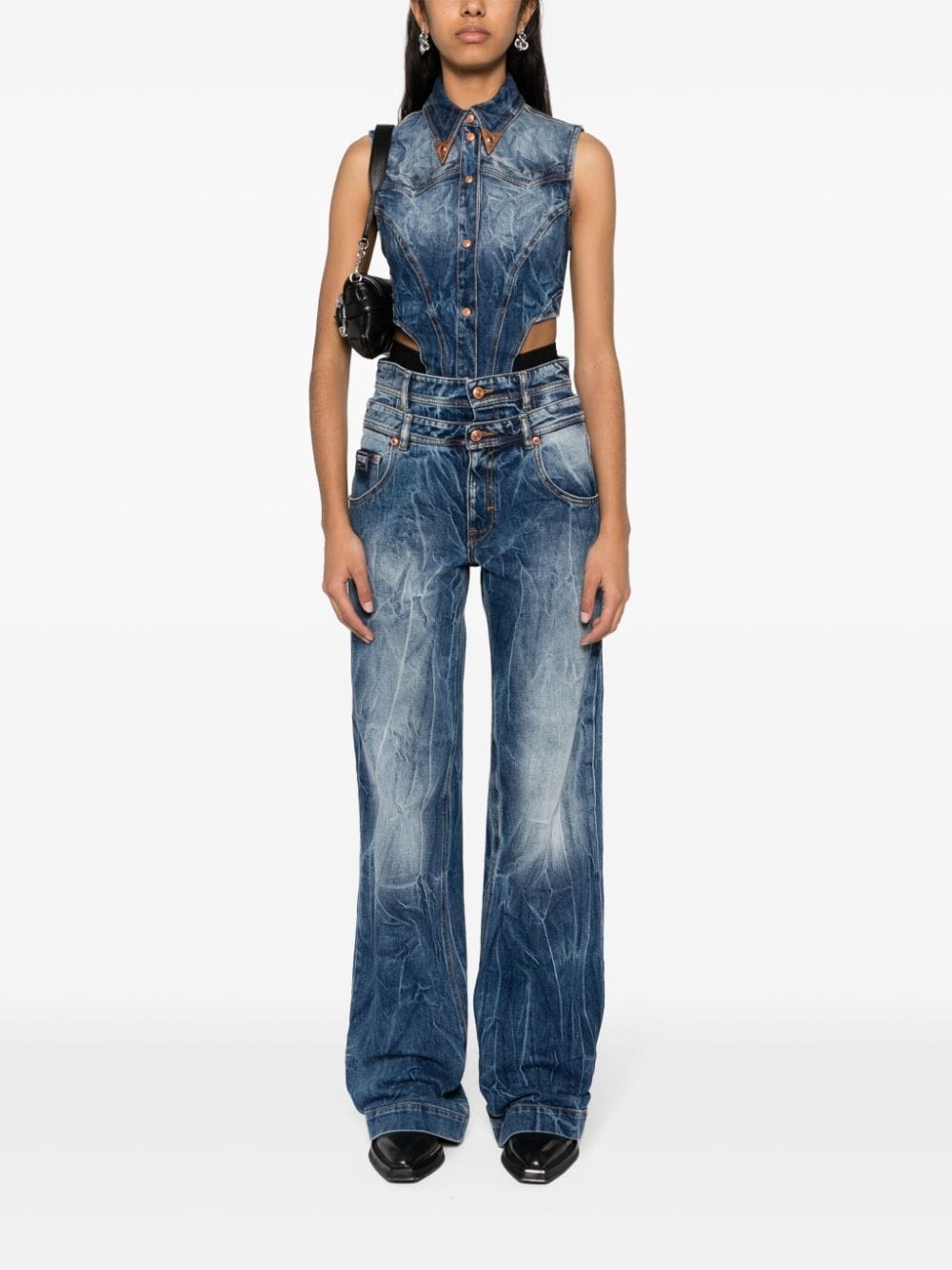 double-waist wide-leg jeans - 2