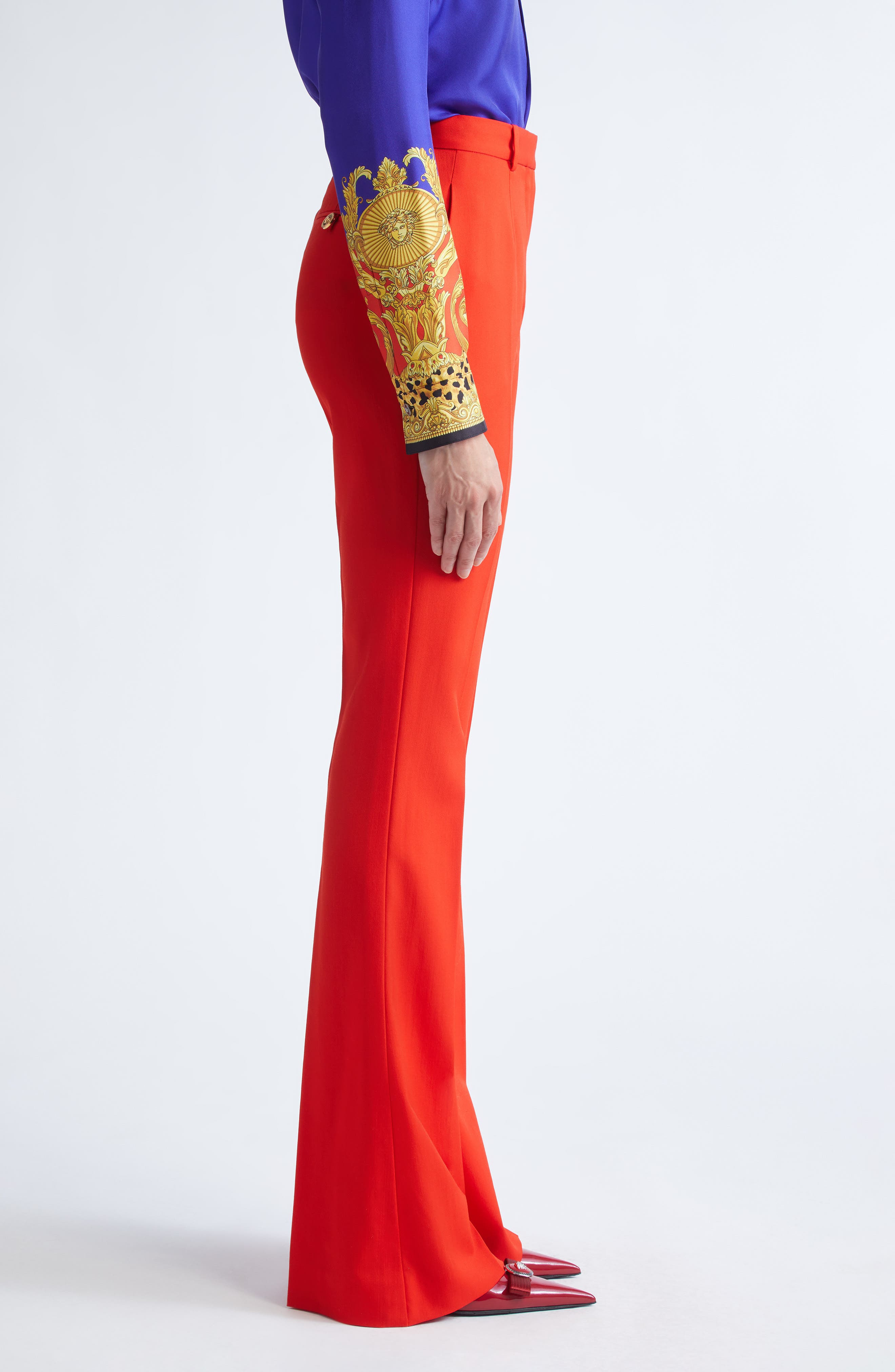 Versace Stretch Wool Gabardine Flare Pants in Scarlet at Nordstrom - 4