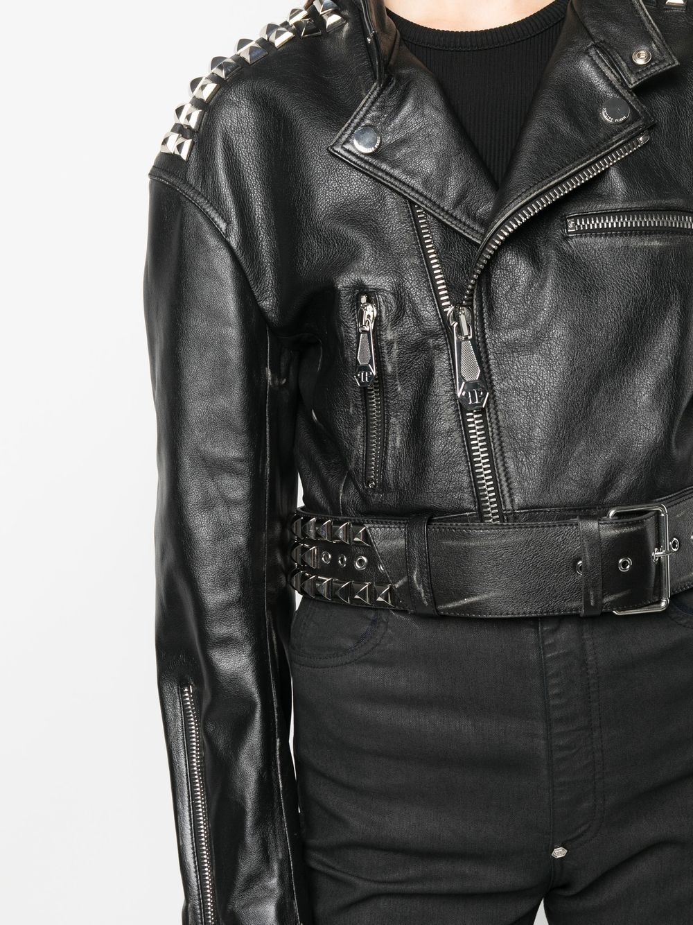 rock-stud cropped leather jacket - 5