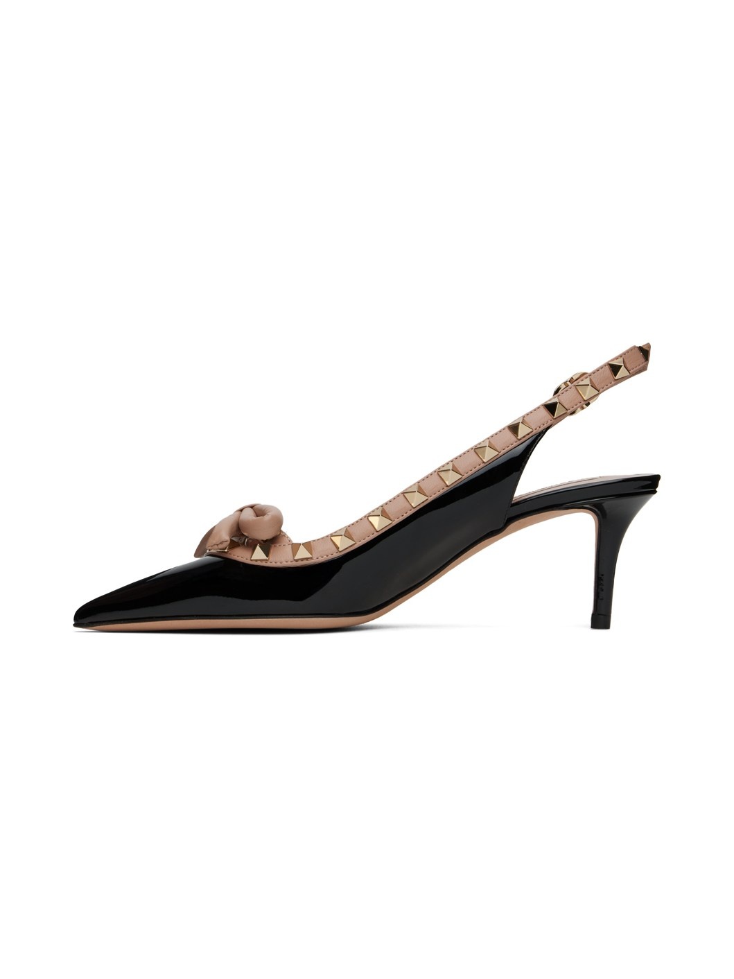 Black & Pink Rockstud Bow Slingback Heels - 3