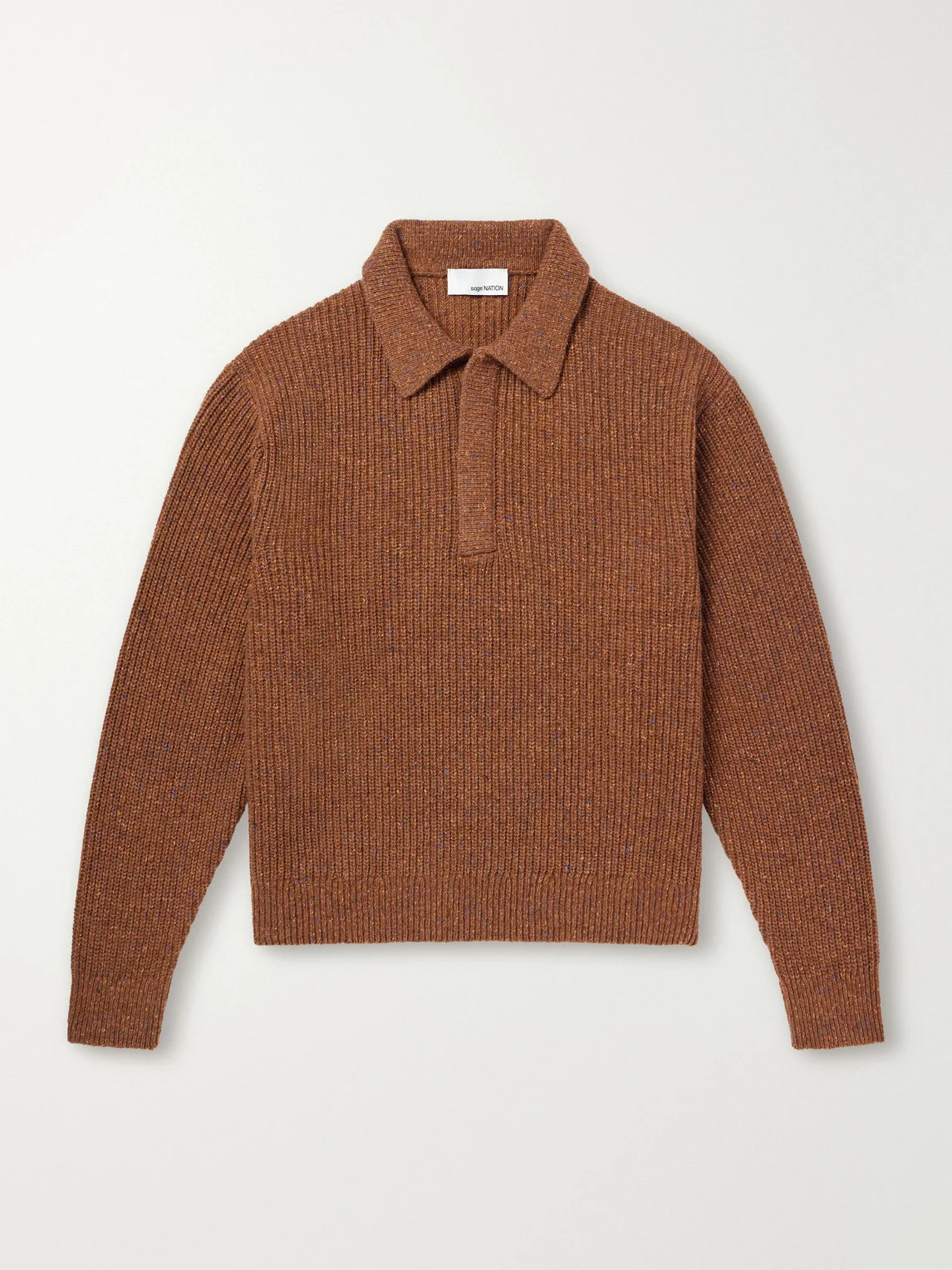 Ribbed-Knit Wool Polo Sweater - 1