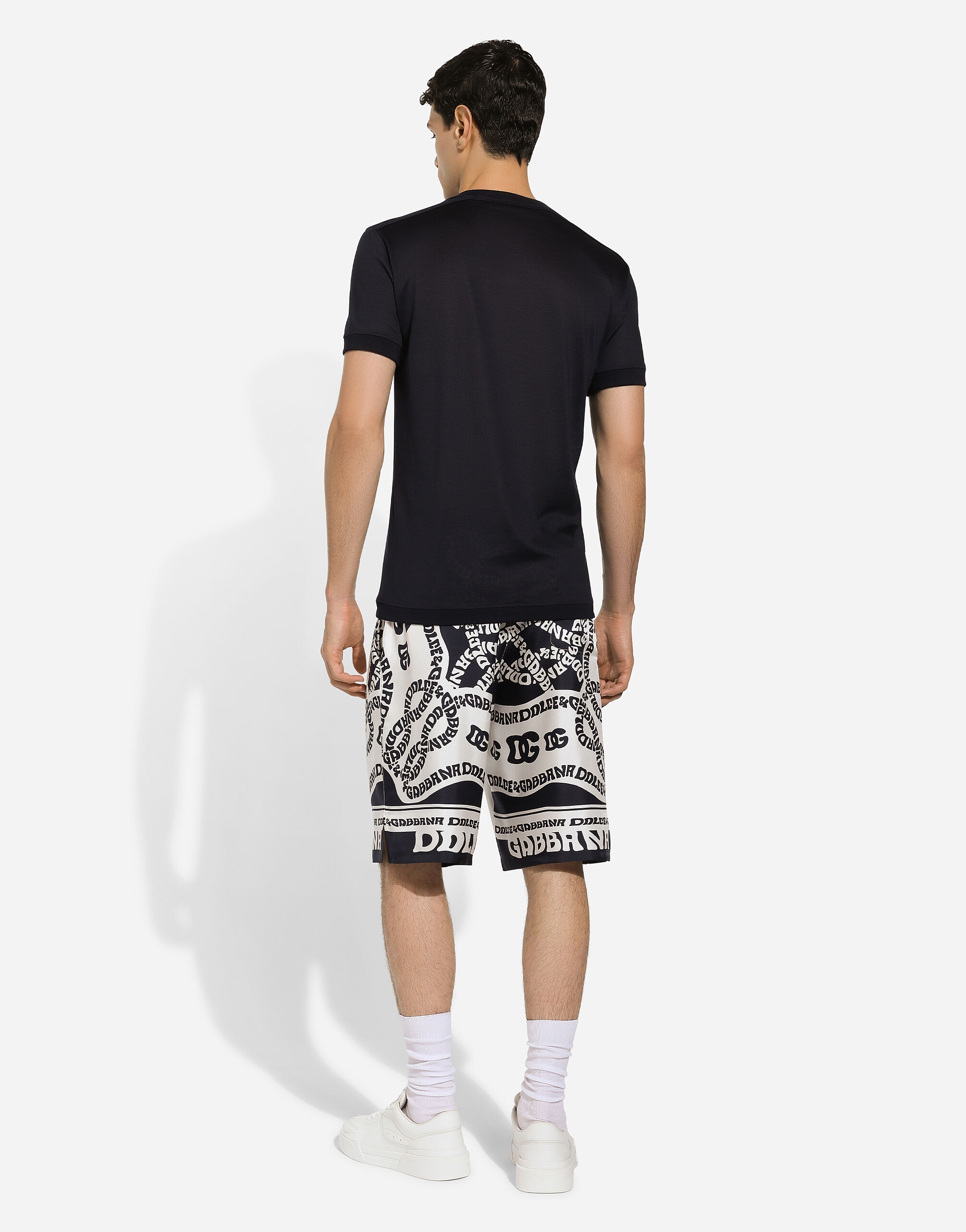 Marina-print silk twill shorts - 3