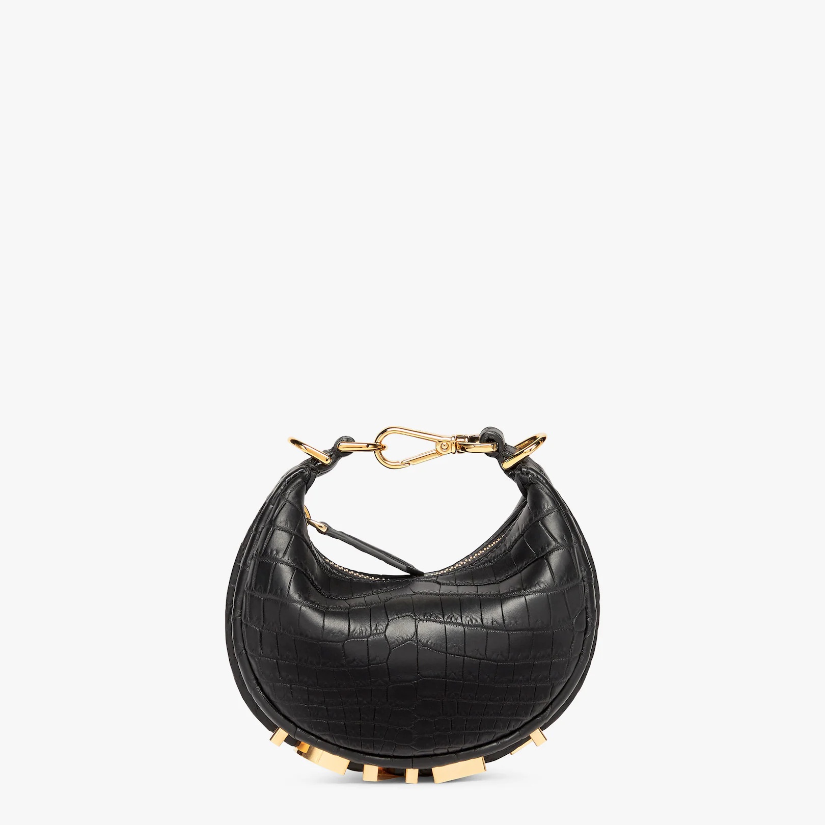 Nano Fendigraphy Hobo bag with zip fastening, embellished with vintage gold metal FENDI lettering. T - 1