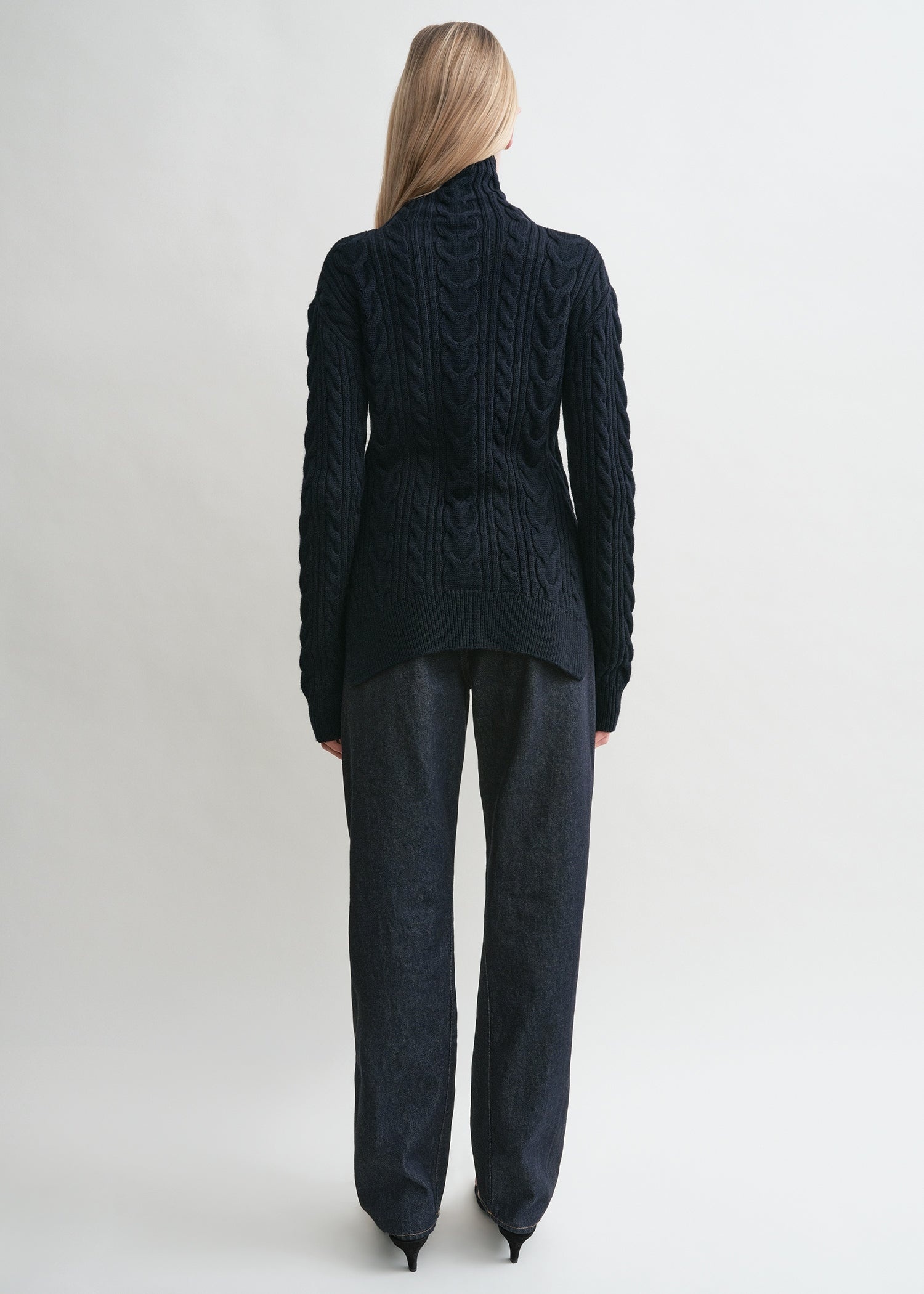 High-neck cable knit navy - 4