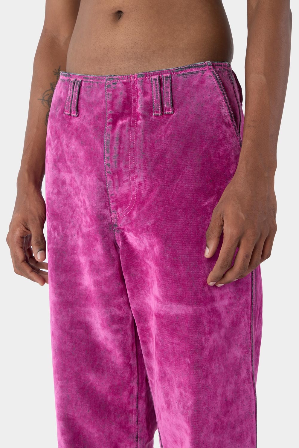 STRAIGHT PANTS / flocked denim / fuchsia - 4