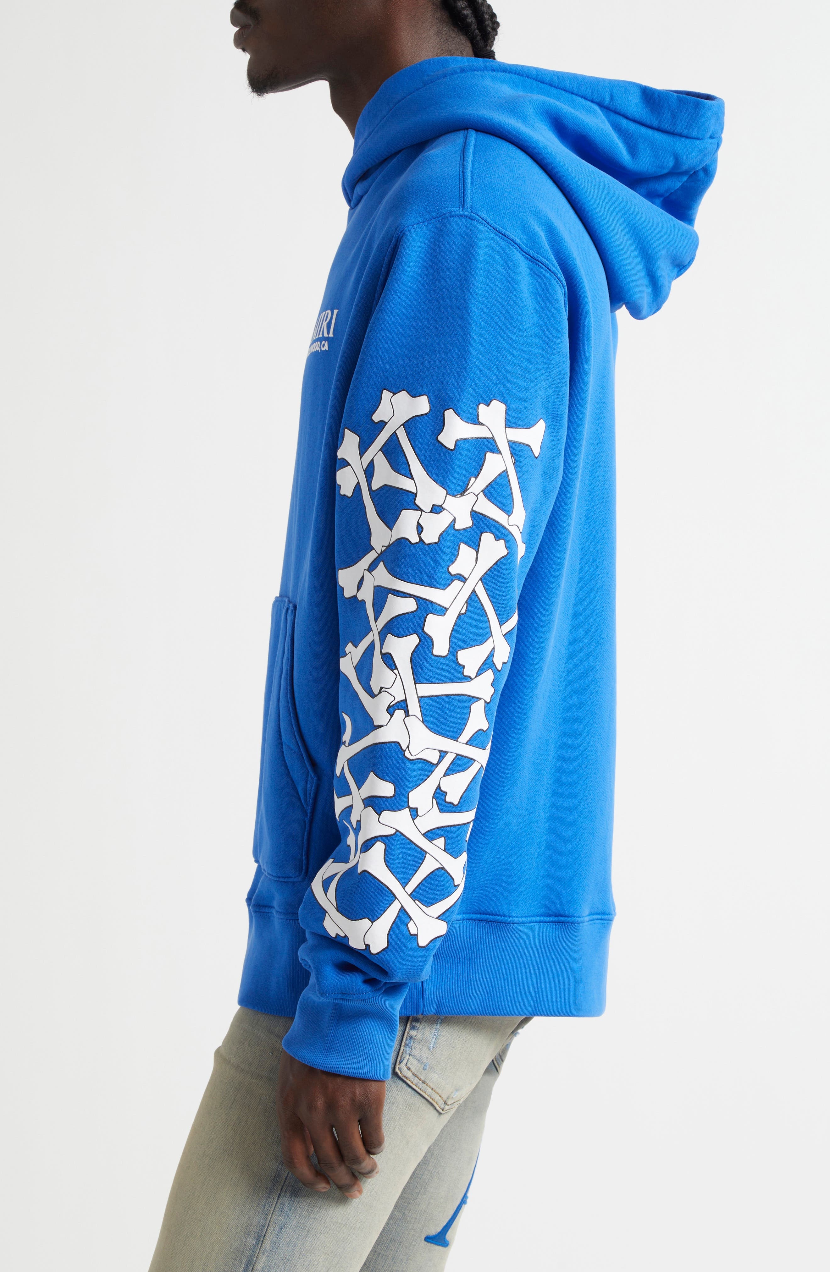 AMIRI Bones Stacked Graphic Hoodie in Blue at Nordstrom - 4