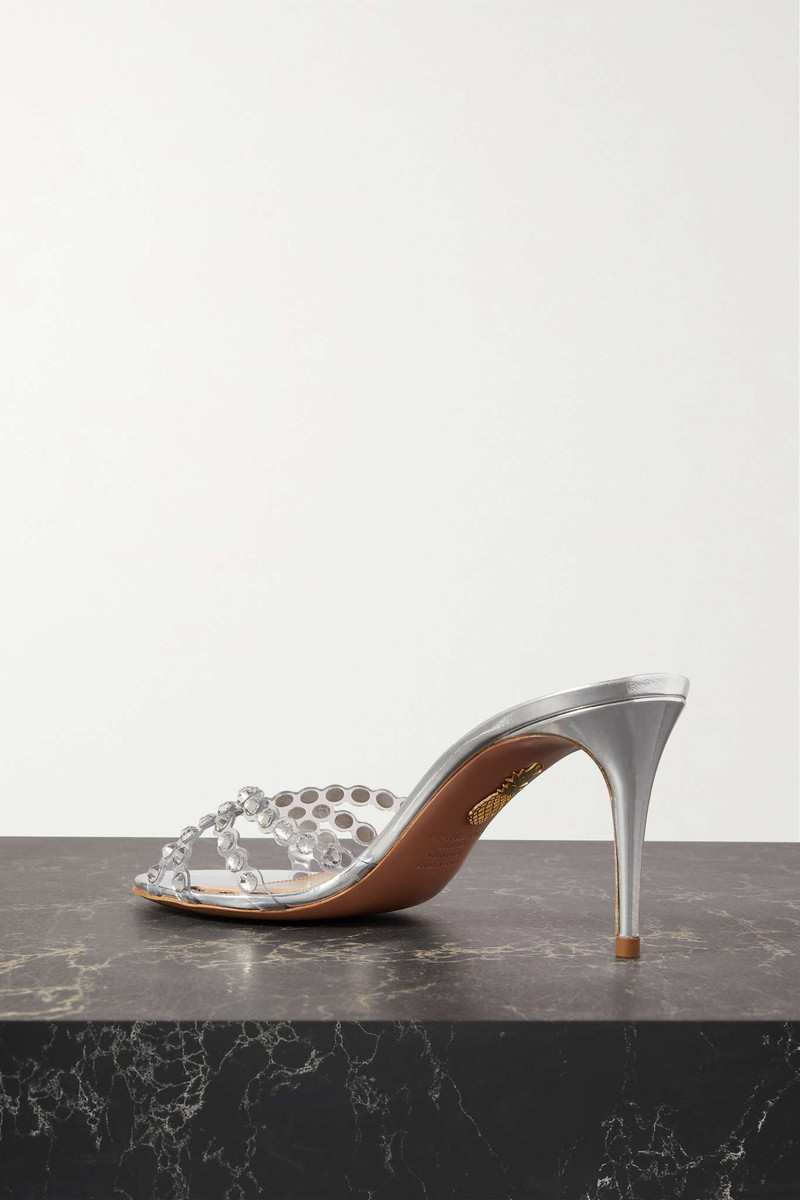 Tequila 75 crystal-embellished PVC and metallic leather mules 3