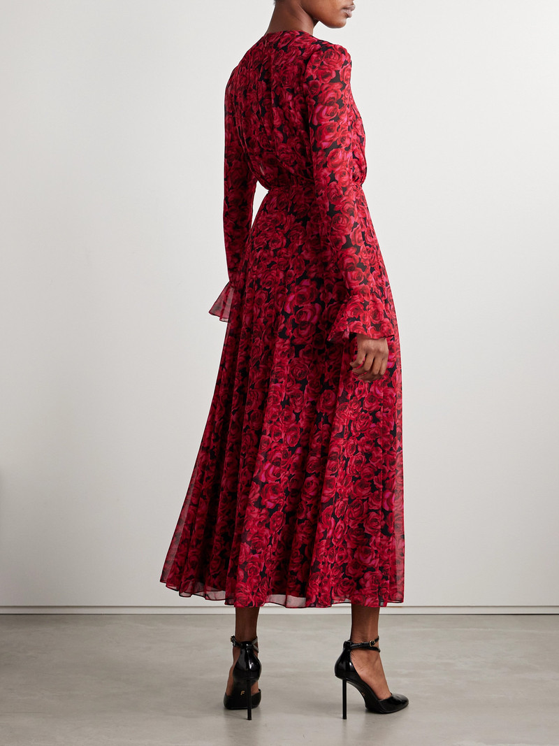Gathered Floral-print Chiffon Midi Dress 3