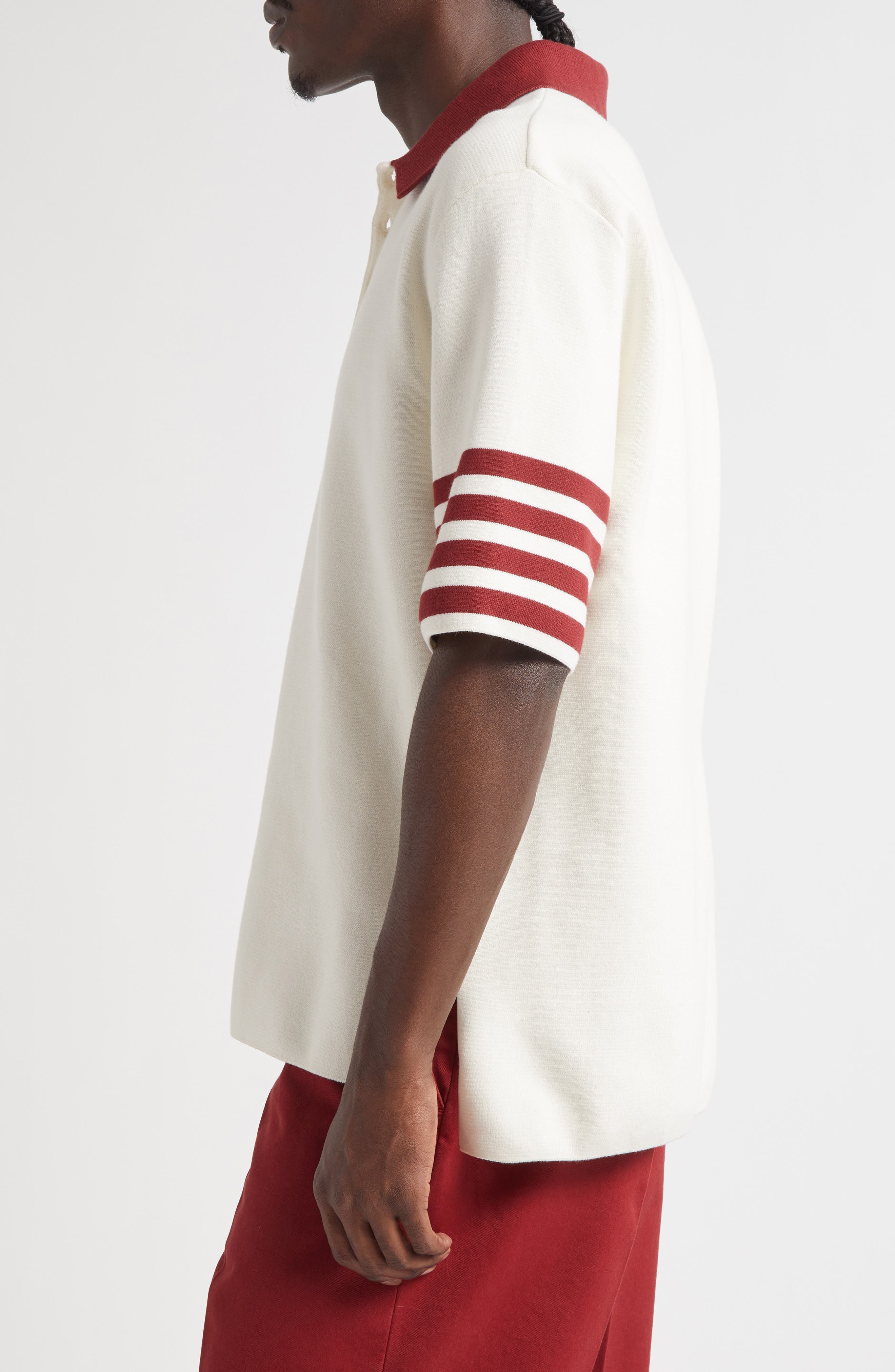 Thom Browne Rugby Fit 4-Bar Milano Stitch Short Sleeve Polo Sweater in White at Nordstrom - 4