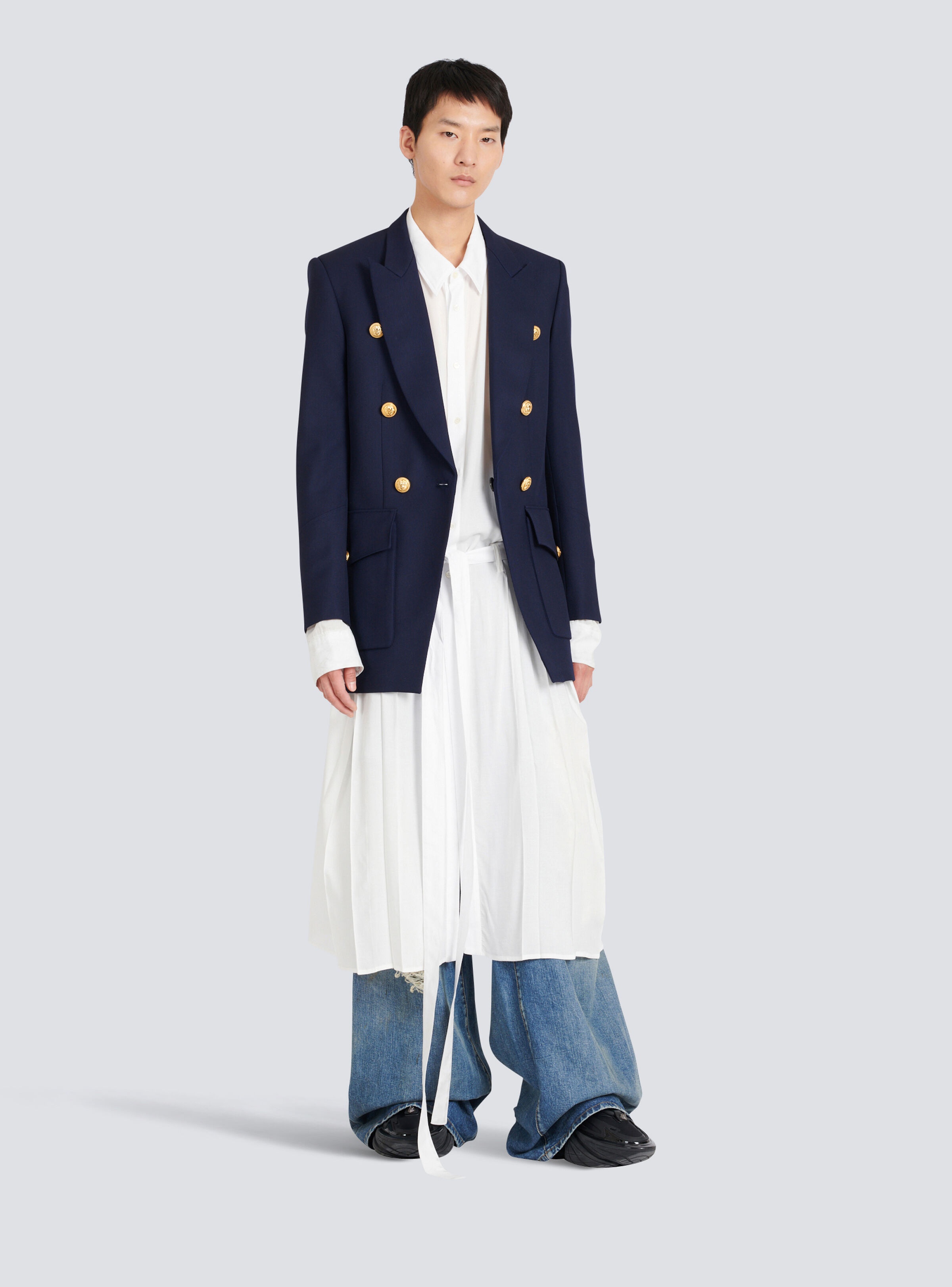 Six-button twill blazer with monogram lining - 2