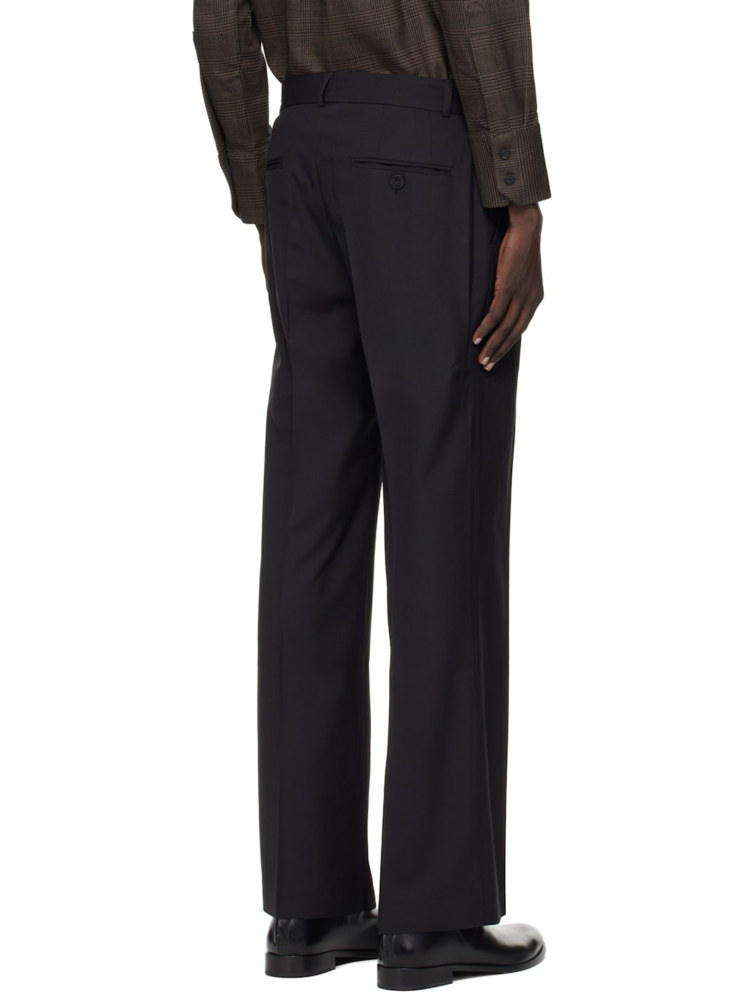 Black Pleated Straight Fit Trousers - 3