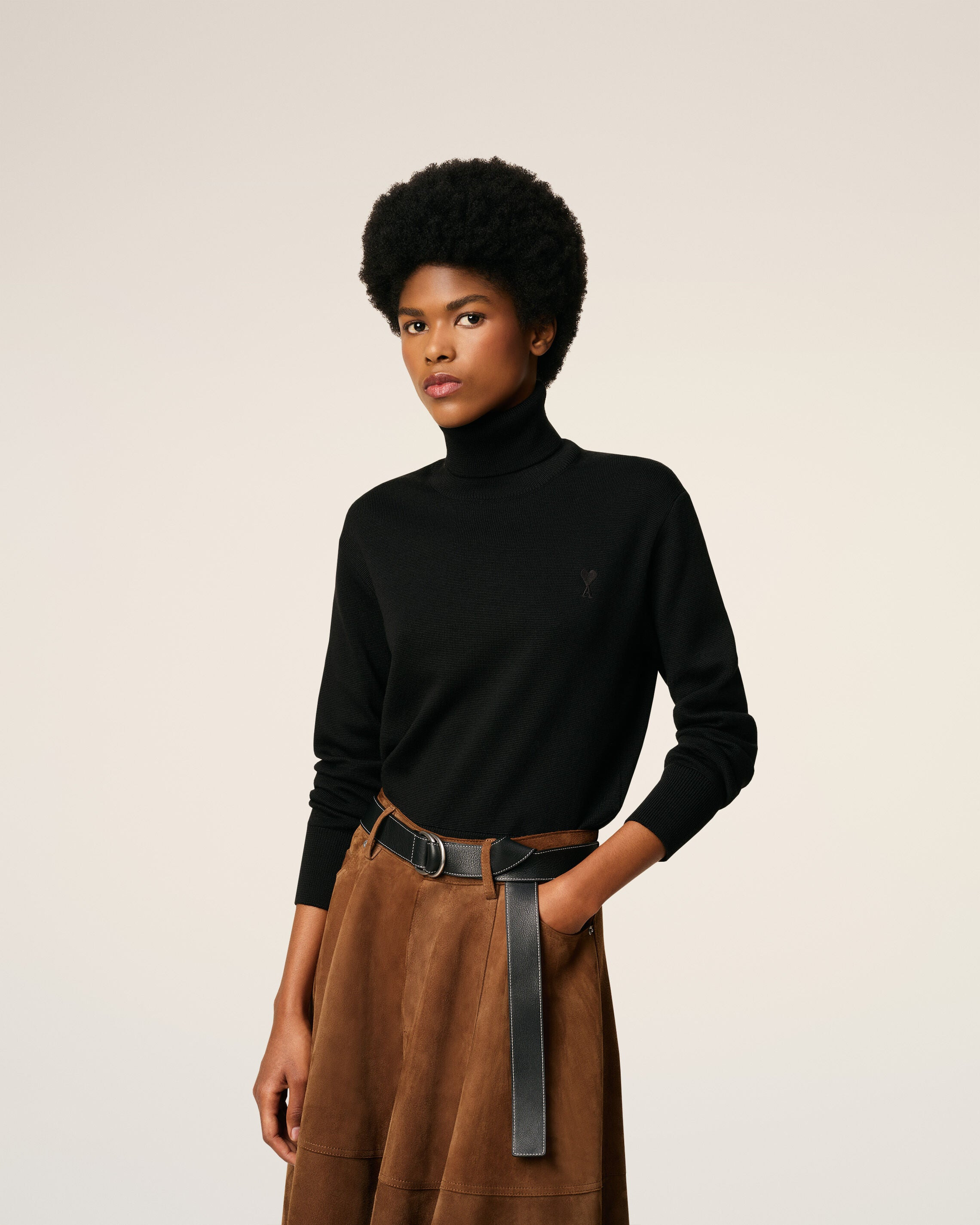 BLACK WOOL AMI DE COEUR TURTLE NECK SWEATER - 3