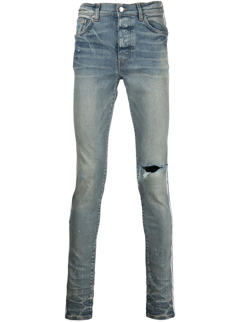 distressed-effect side-stripe jeans - 1