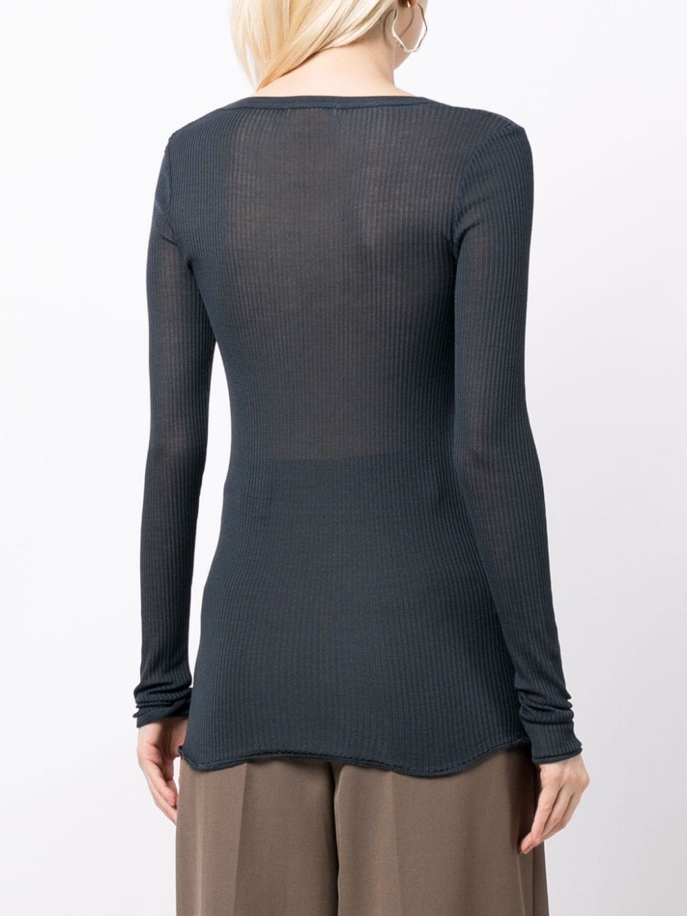 ribbed-knit long-sleeved silk top - 4