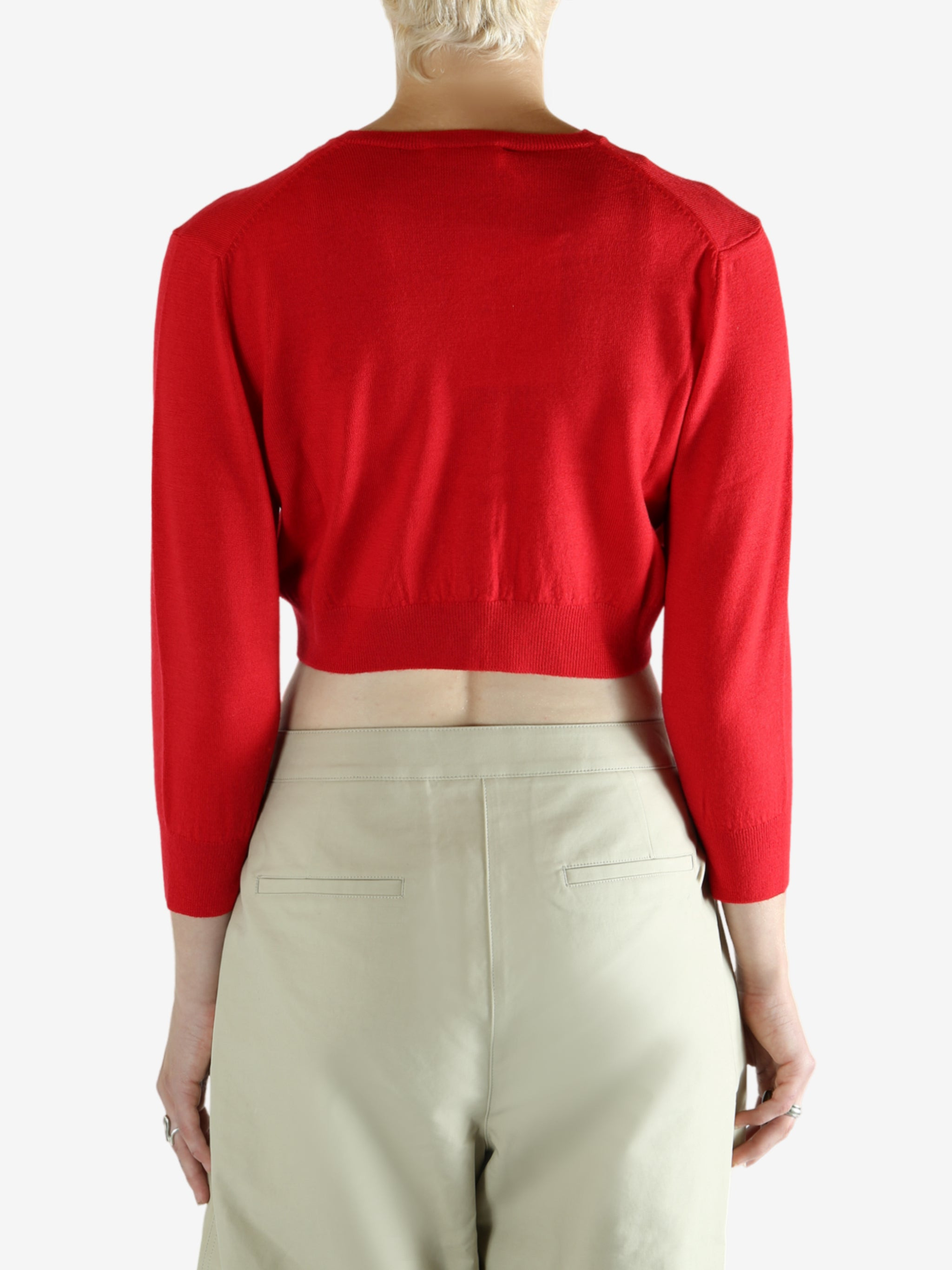 AMOMENTO - Women Round Neck Crop Cardigan - 3