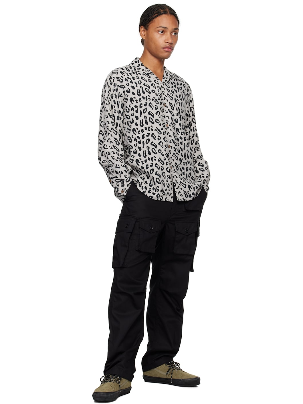 WACKO MARIA Gray Leopard Open Collar Shirt | REVERSIBLE