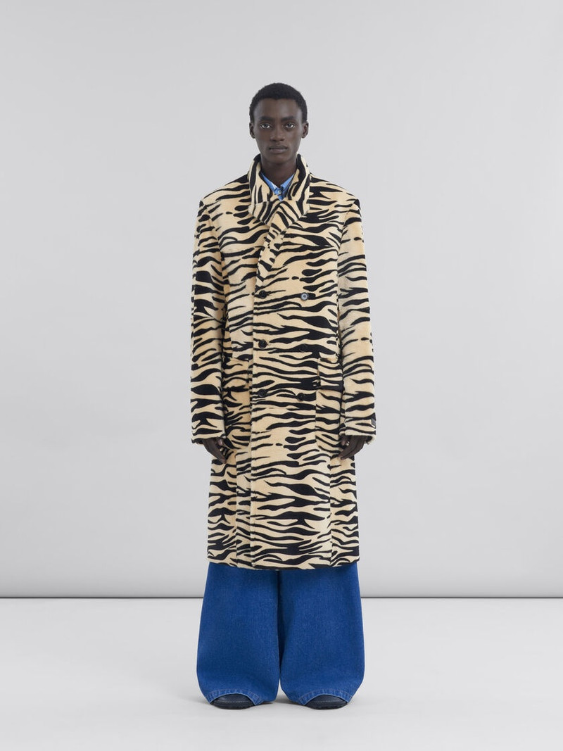 Marni DOUBLE BREASTED TIGER PRINT SHEARLING COAT outlook