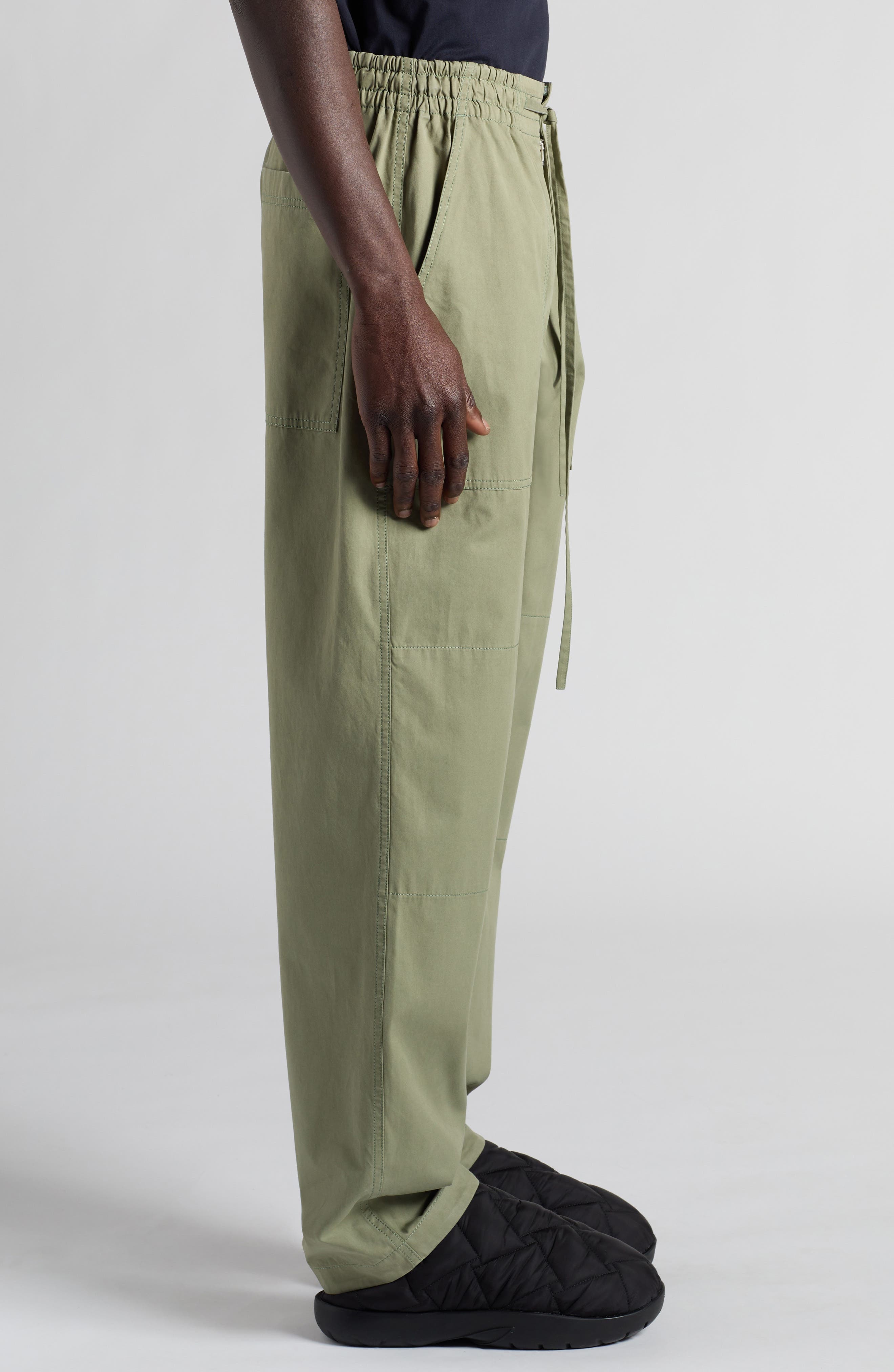 Bottega Veneta Lightweight Cotton Twill Drawstring Waist Pants in 3025 Juniper at Nordstrom - 4
