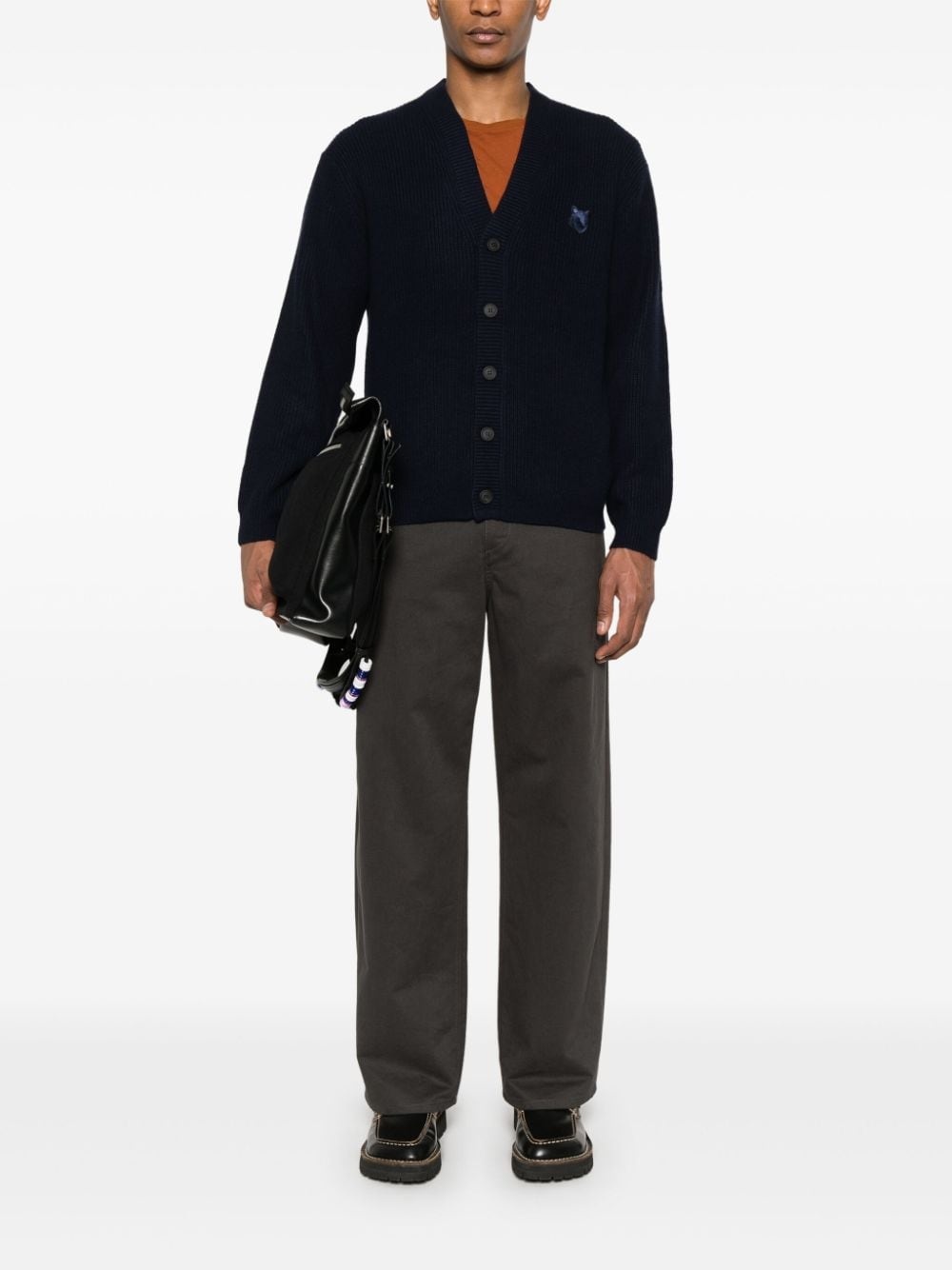 Bold Fox Head ribbed cardigan - 2