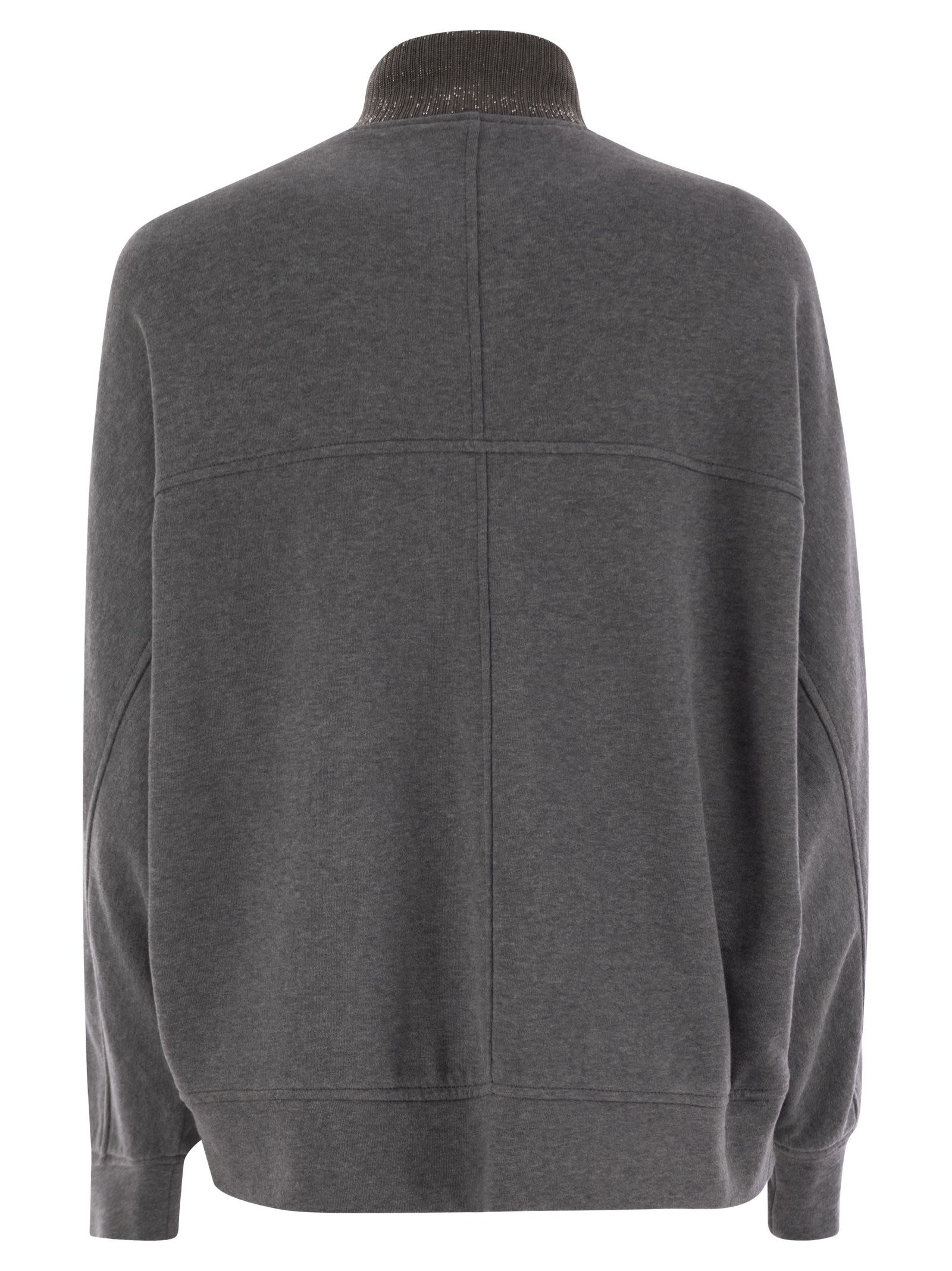 Brunello Cucinelli Women Smooth Cotton Fleece Topwear With Ribbed Collar Precious - 2