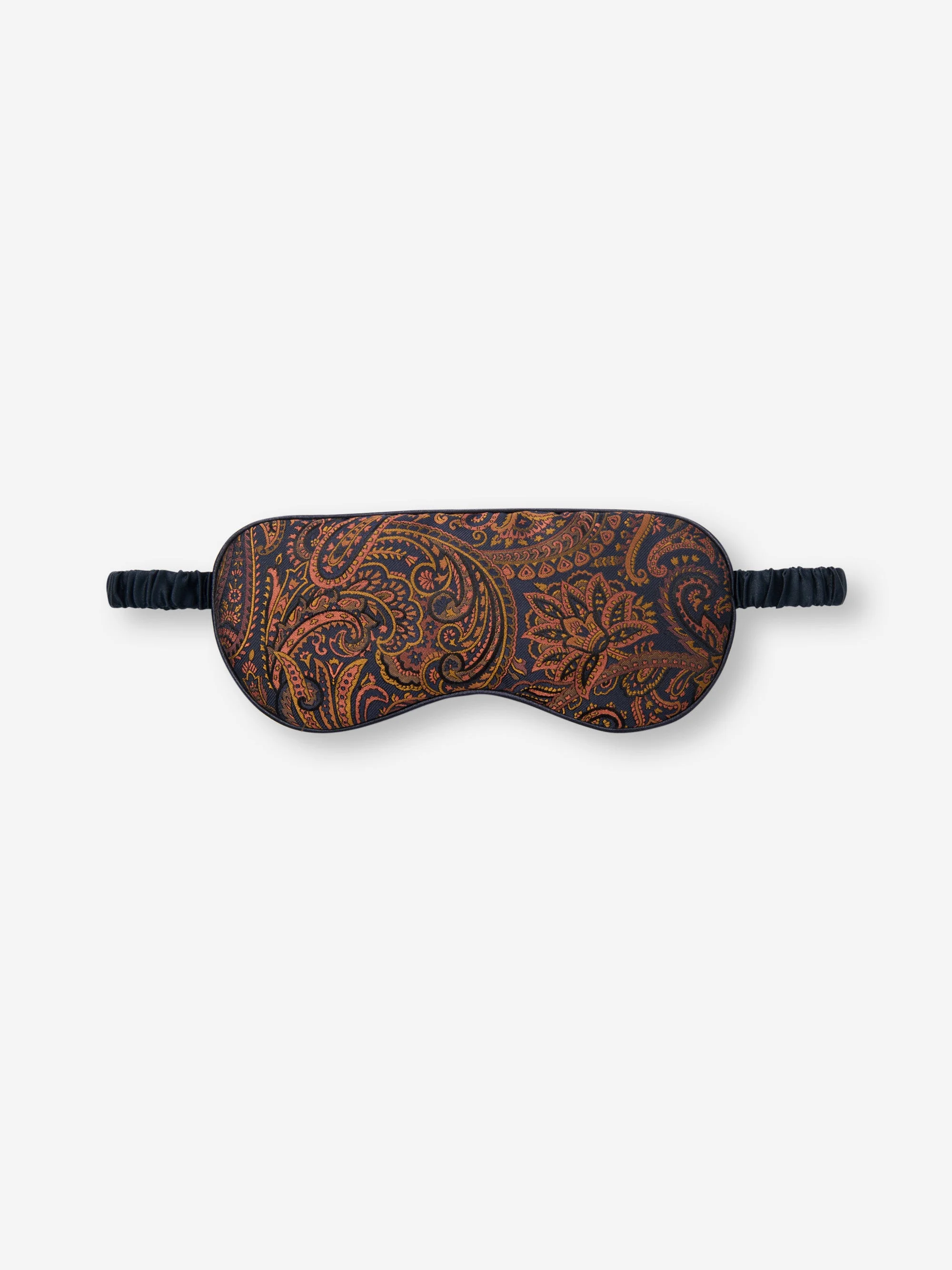 Silk Eye Mask Jacquard Navy Blue & Antique Gold Paisley Weave - 1