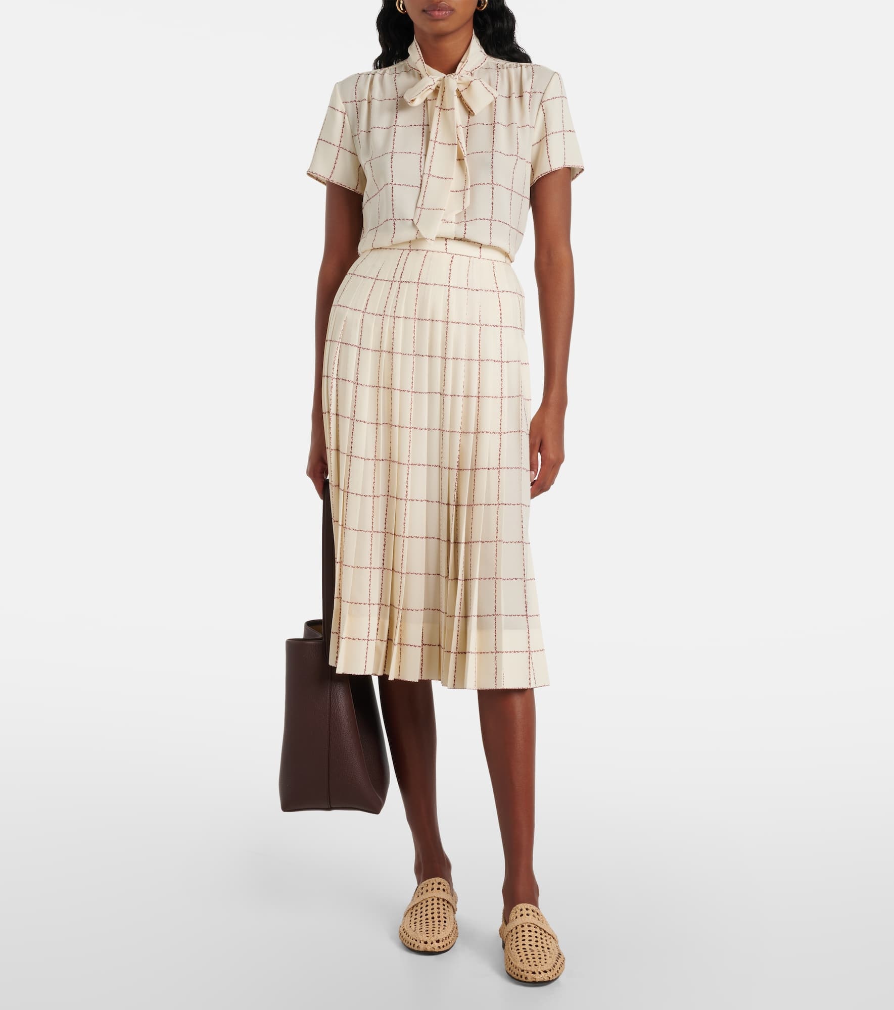 Clea pleated silk sablé midi skirt - 2