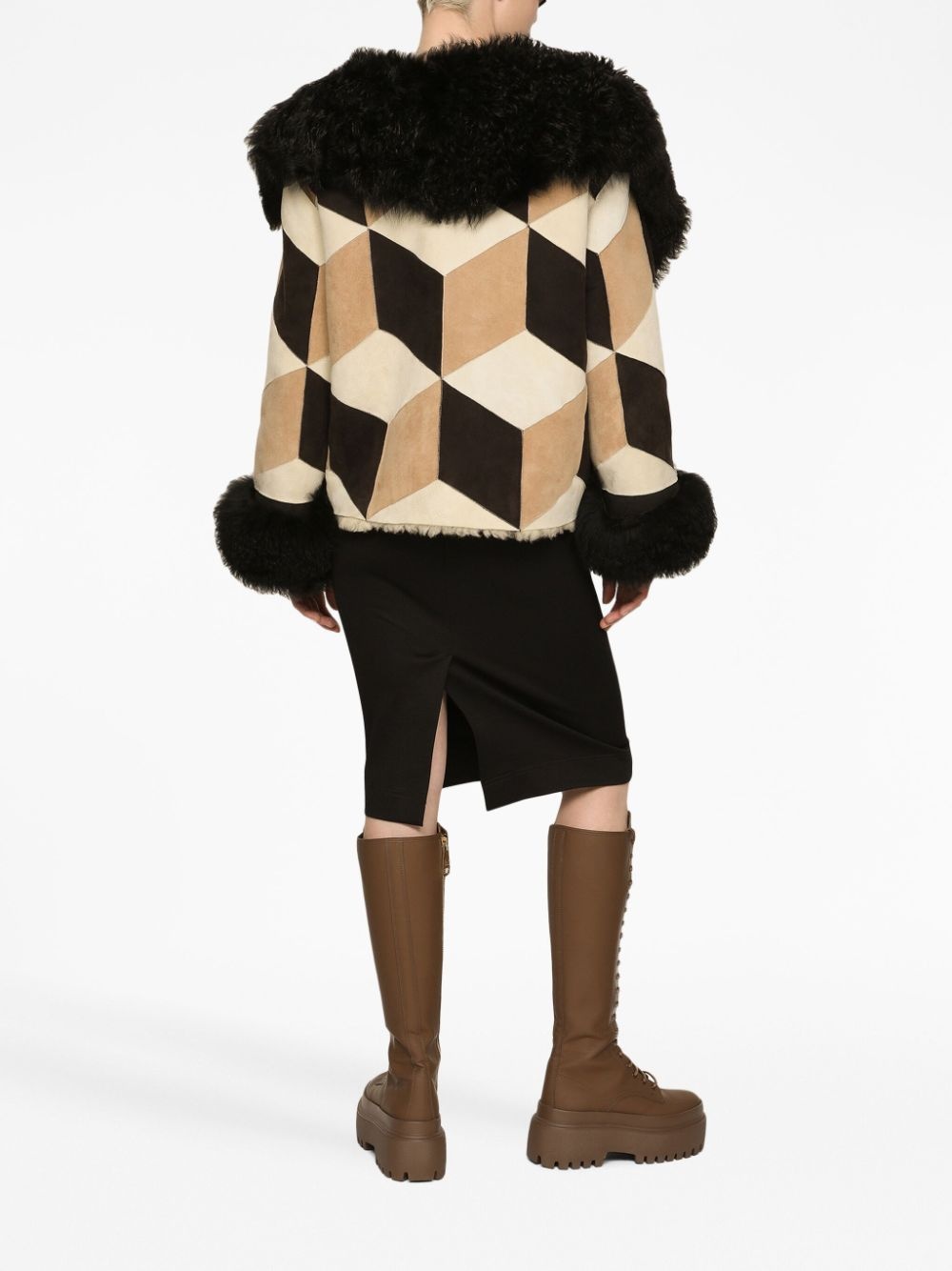 patchwork-design long-sleeve coat - 4