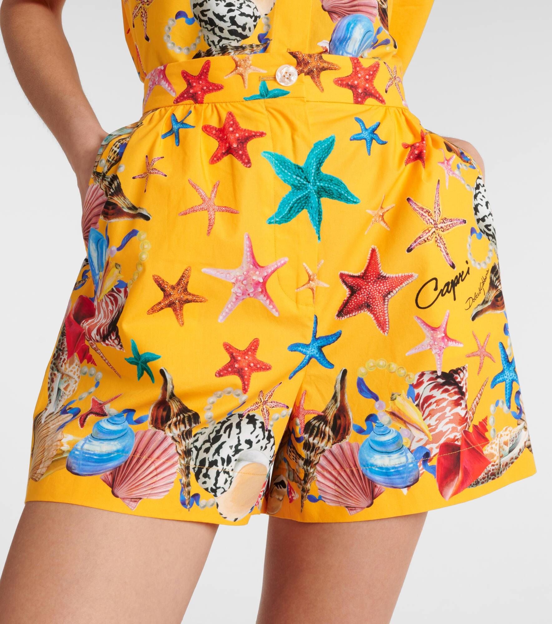 Capri printed high-rise cotton shorts - 4