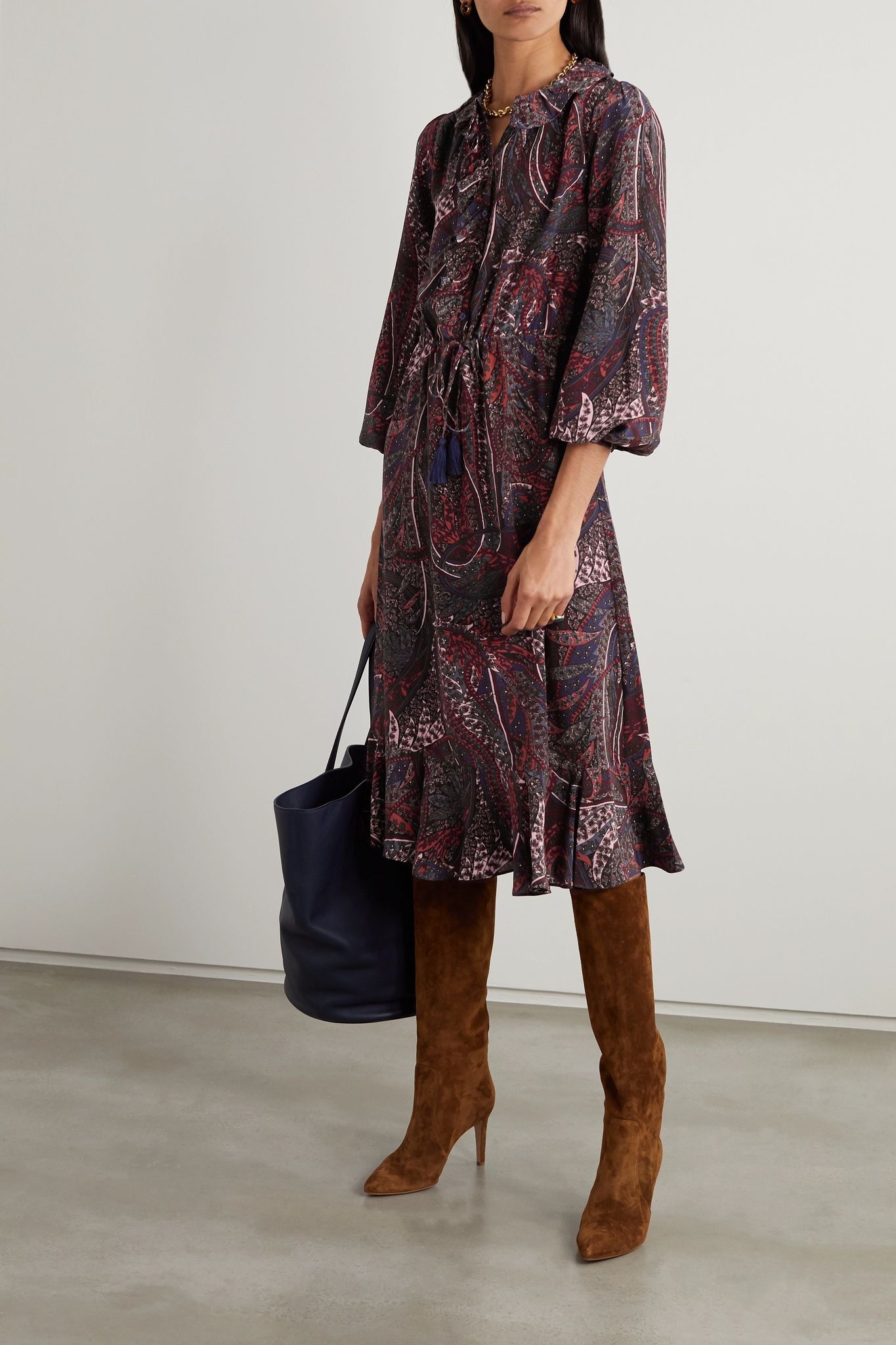 Pryska ruffled paisley-print chiffon midi dress - 2