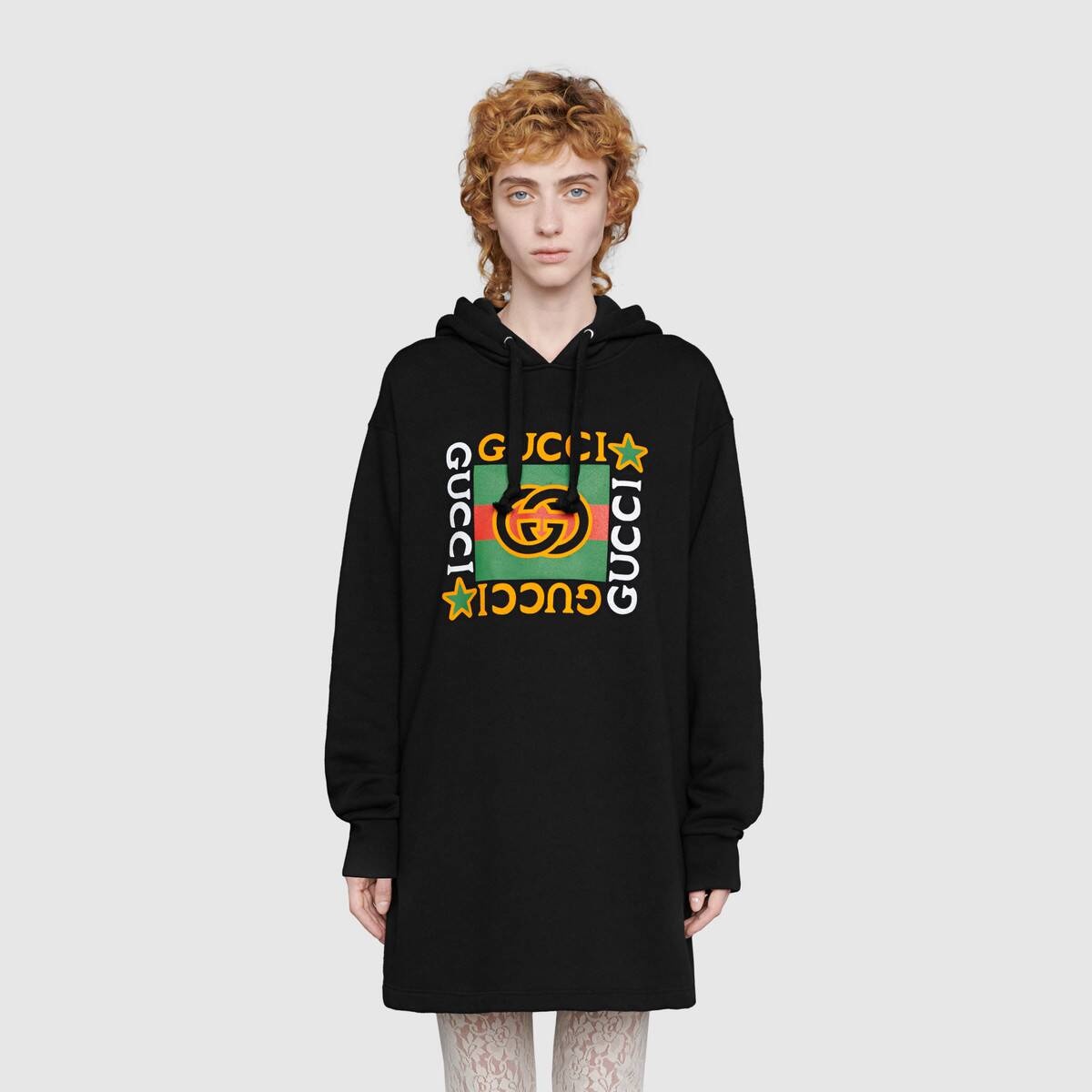 Hooded dress with Gucci logo star print - 3