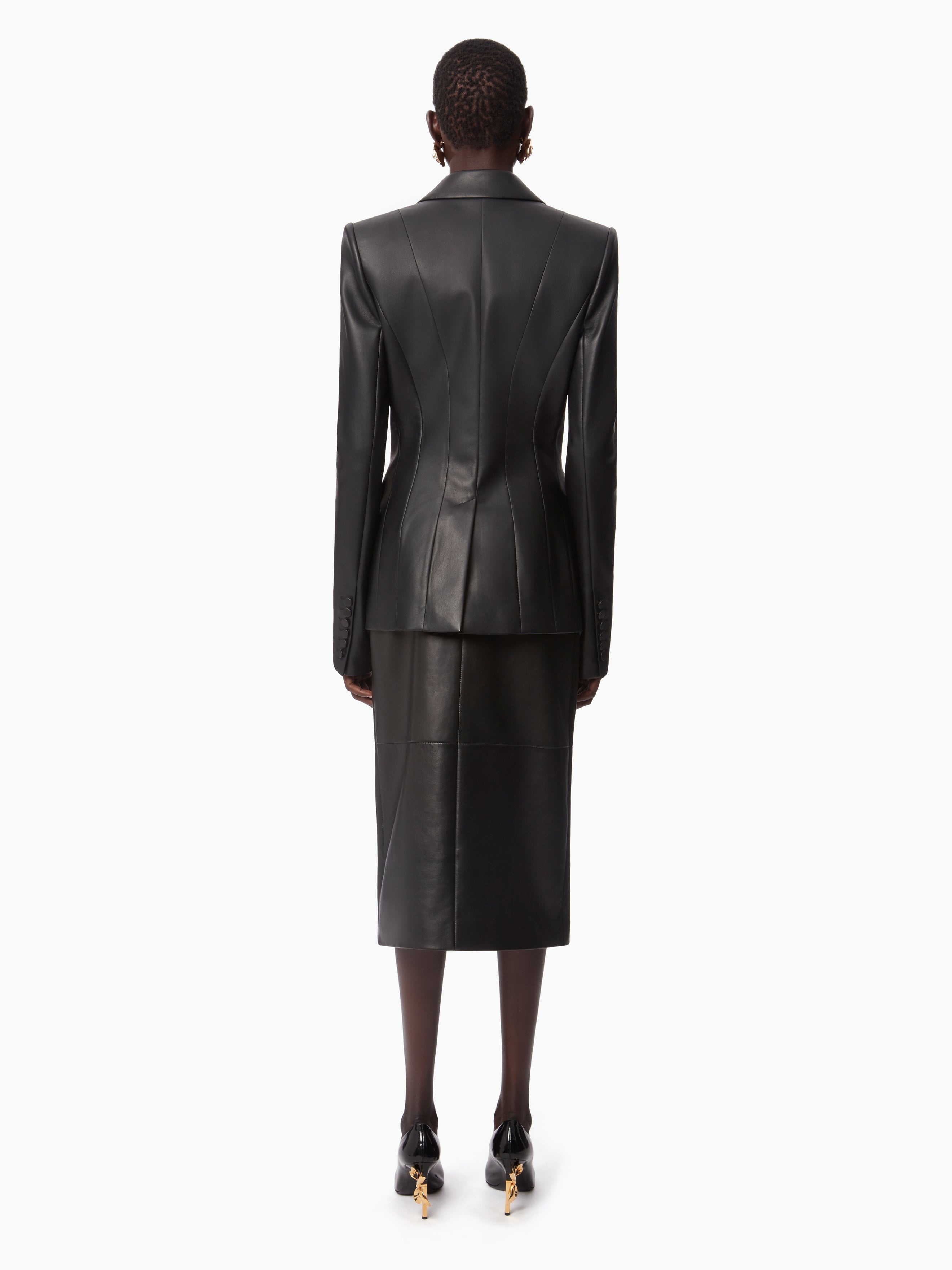 LEATHER SINGLE BUTTON BLAZER - 4