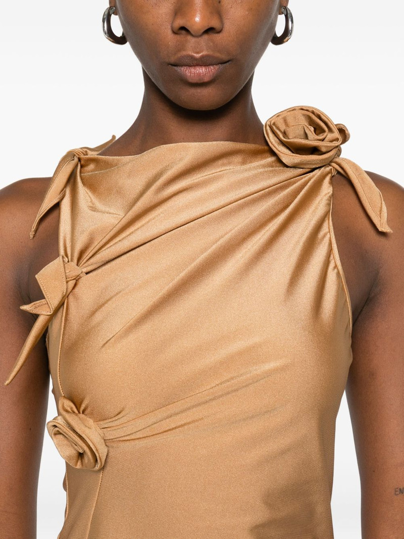 asymmetric rose-embellished knotted blouse 5