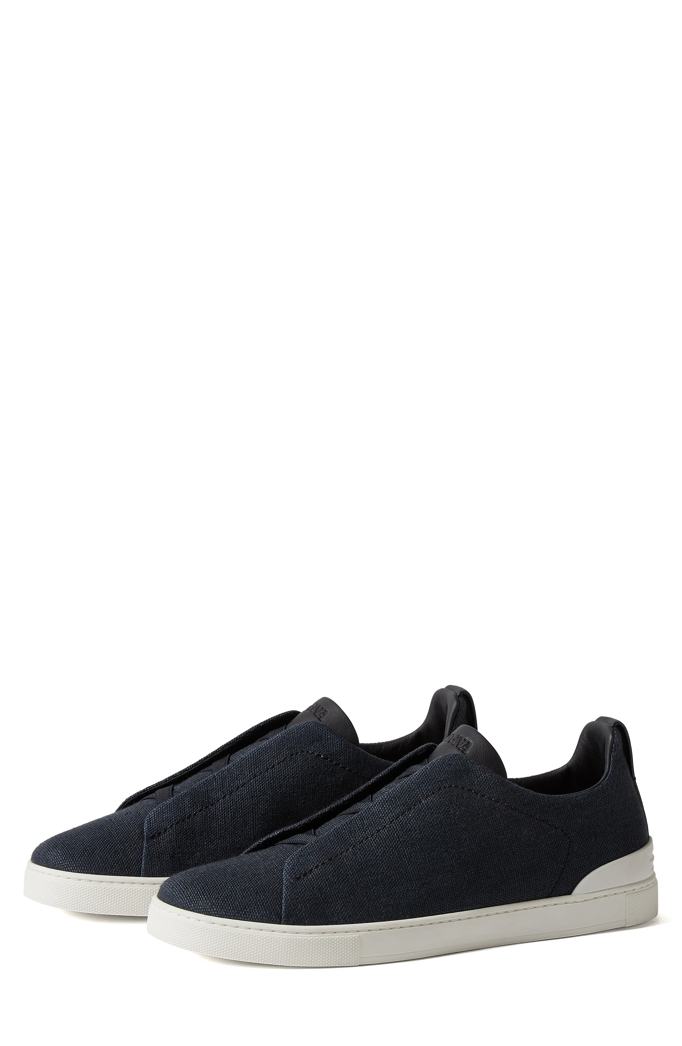 ZEGNA Cotton, Linen & Leather Triple Stitch™ Sneaker in Navy Blue at Nordstrom - 1