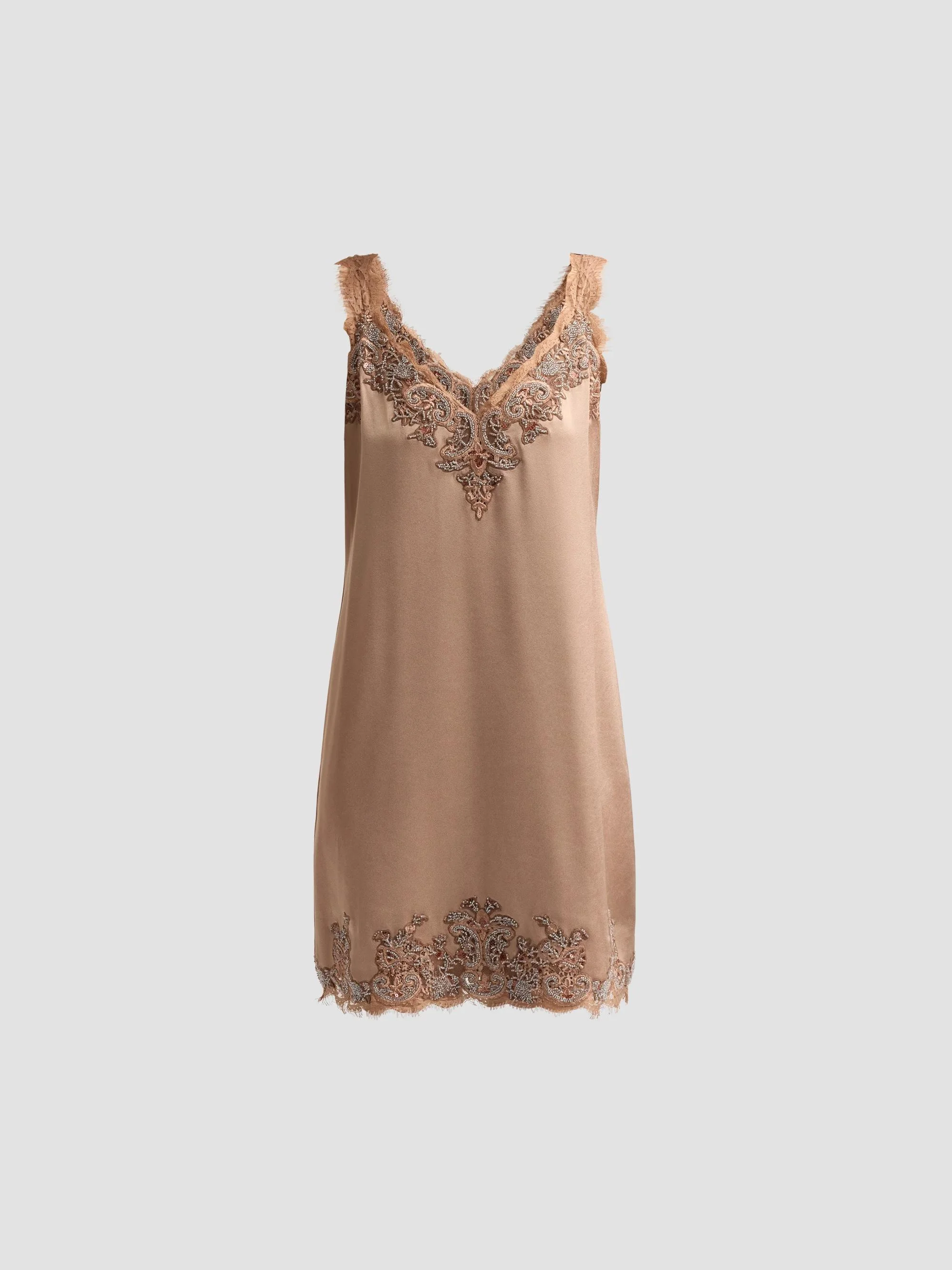 Women's Ciara Embroidered Lace-Trimmed Mini Slip Dress - Toffee - 1