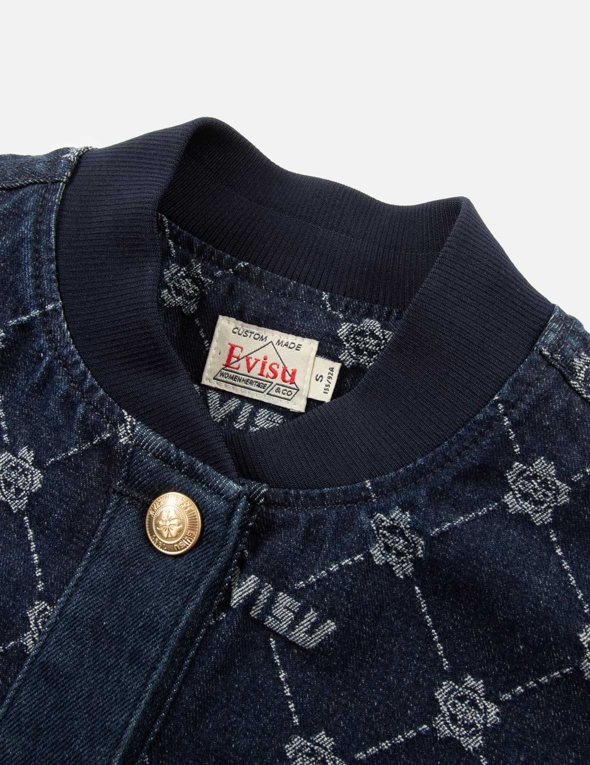 ALLOVER KAMON AND LOGO DROP SHOULDER DENIM BOMBER JACKET - 8