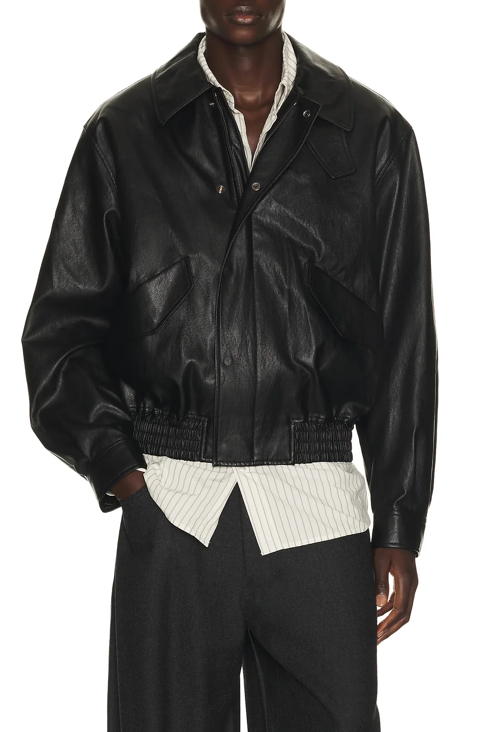 Faux Leather Zip Blouson - 1