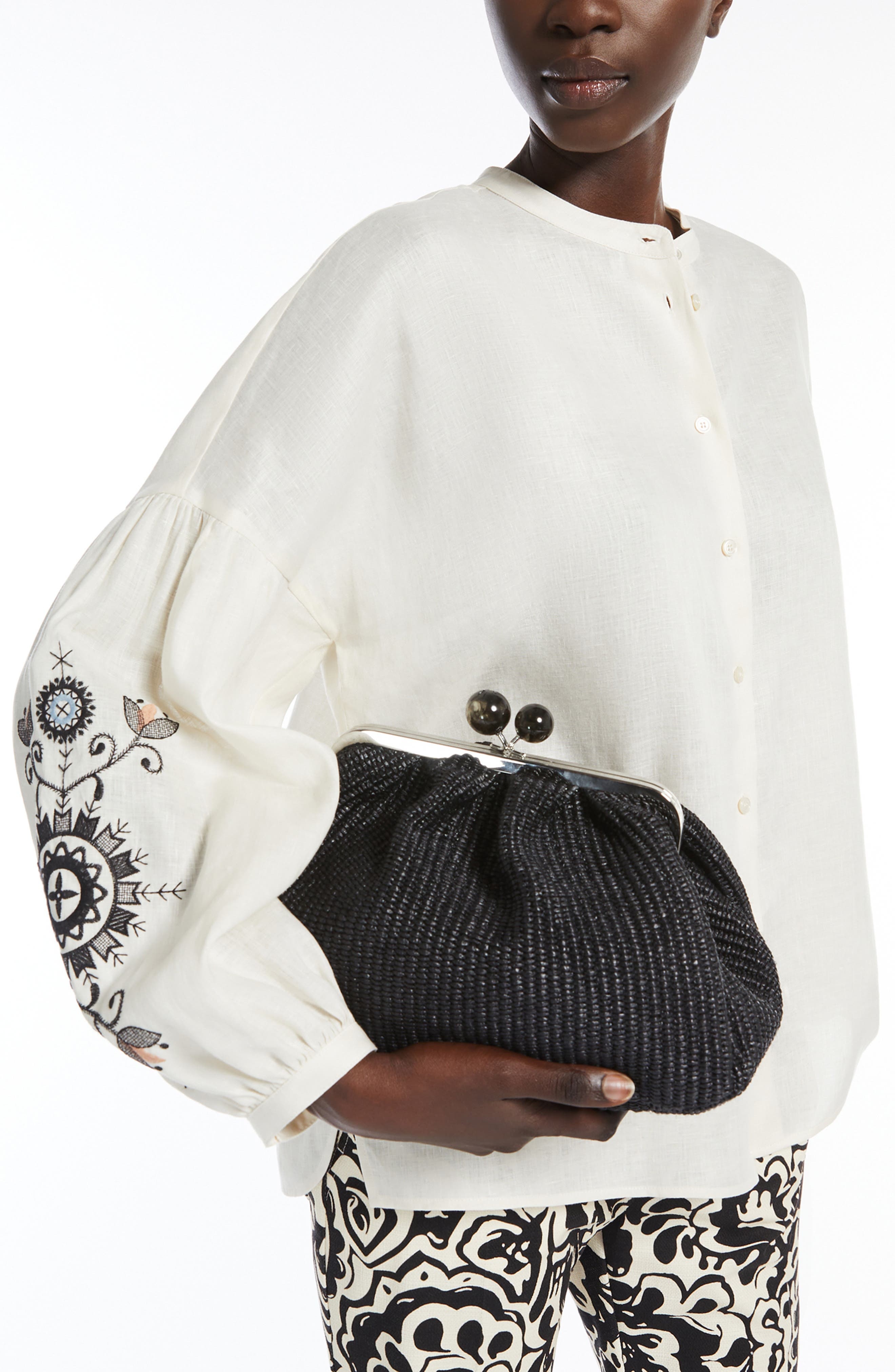 Weekend Max Mara Ilex Embroidered Linen Button-Up Shirt in Ecru at Nordstrom - 4