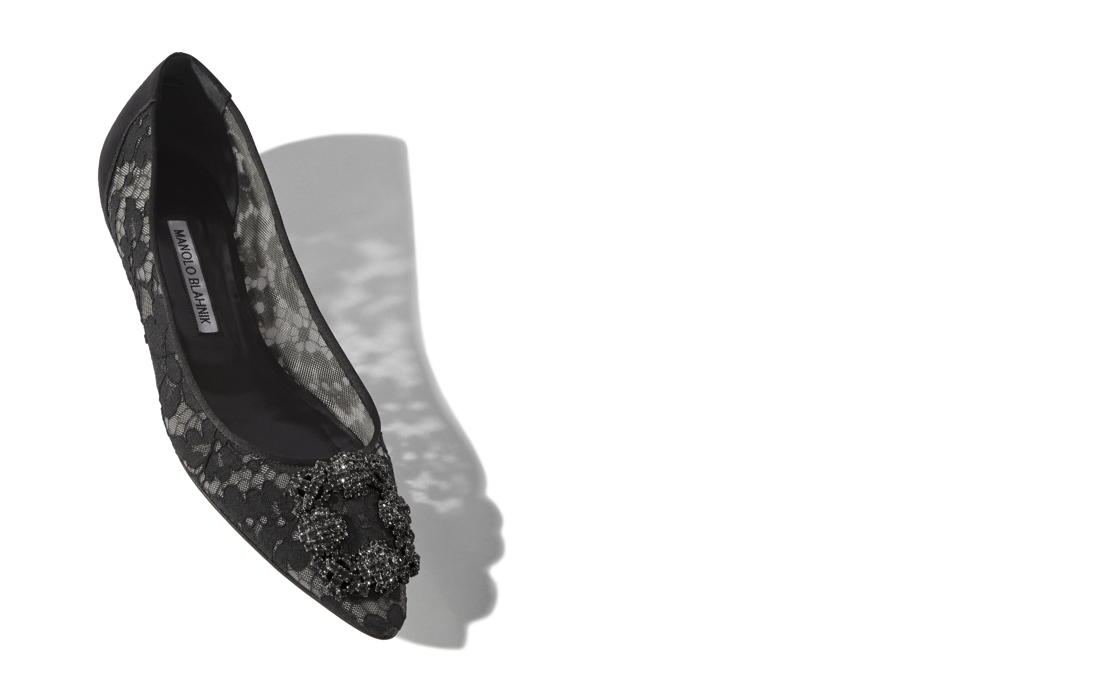 Black Lace Jewel Buckle Flats - 2