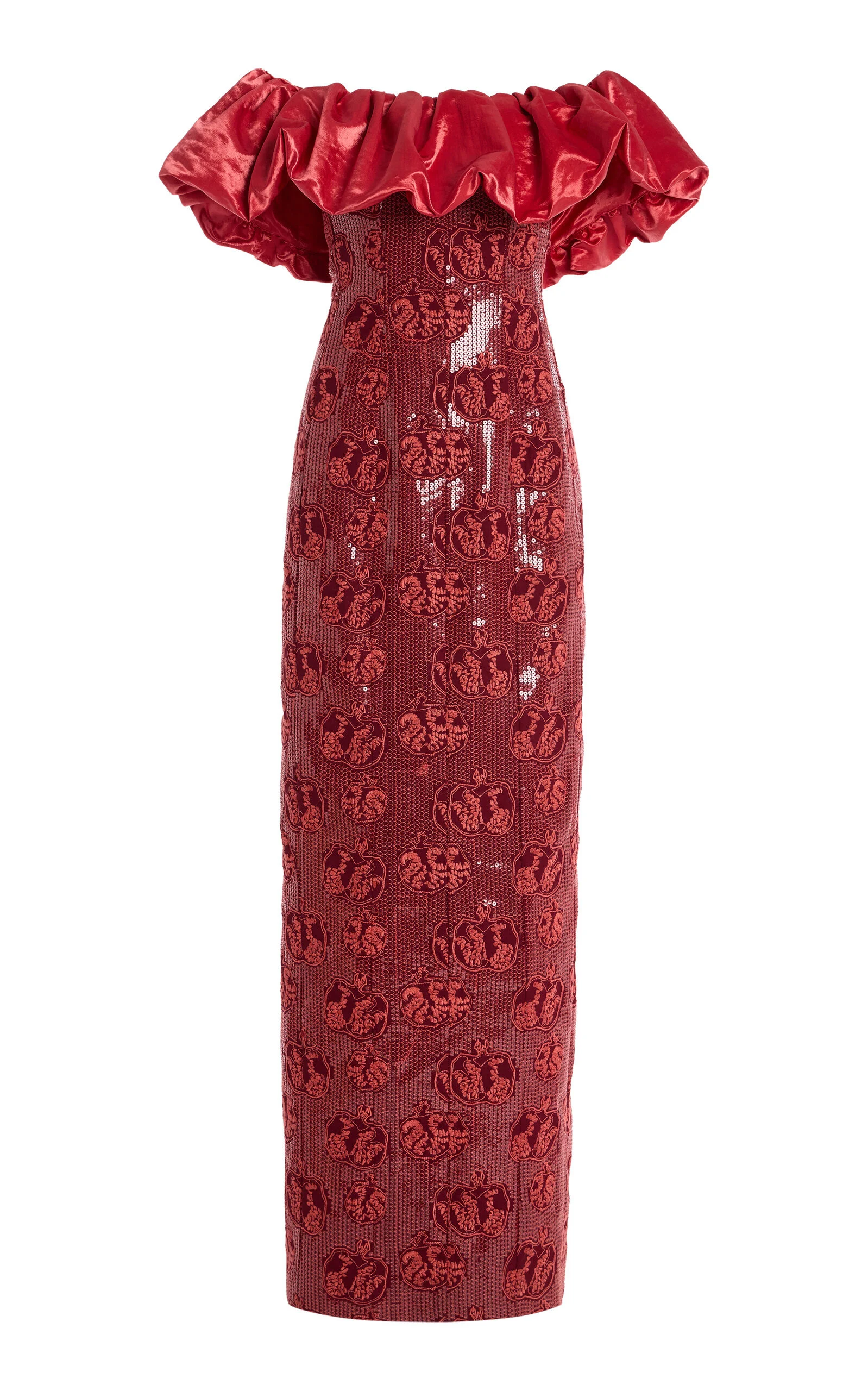 Rowan Off-The-Shoulder Sequined Column Gown red - 1