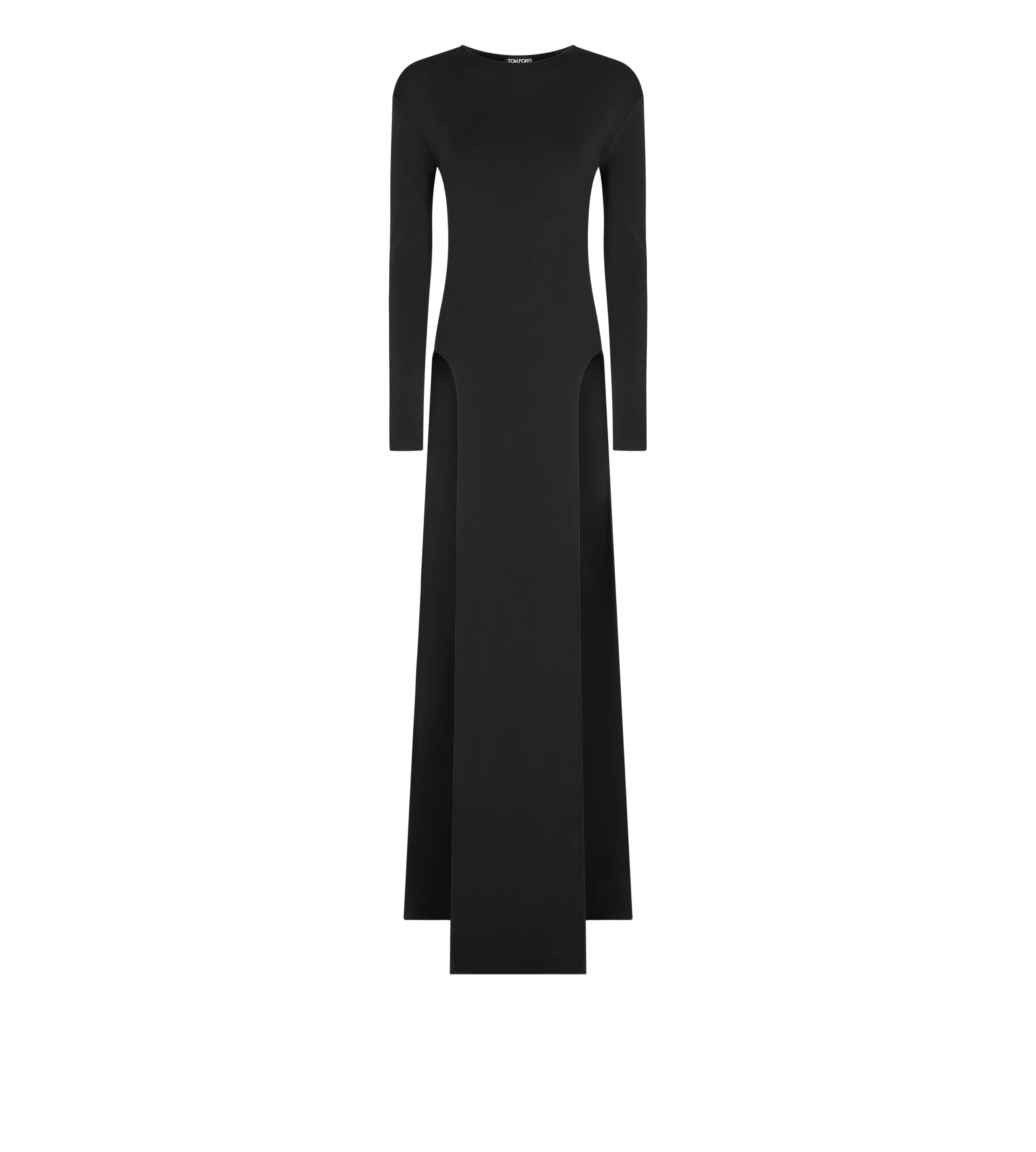 FINE KNIT CREWNECK EVENING DRESS WITH HIGH LEG SIDE SLASHES - 1