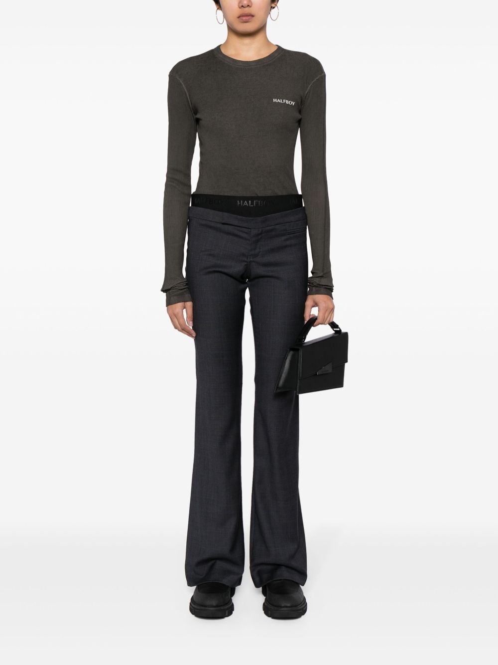 logo-waistband layered-detail flared trousers - 2