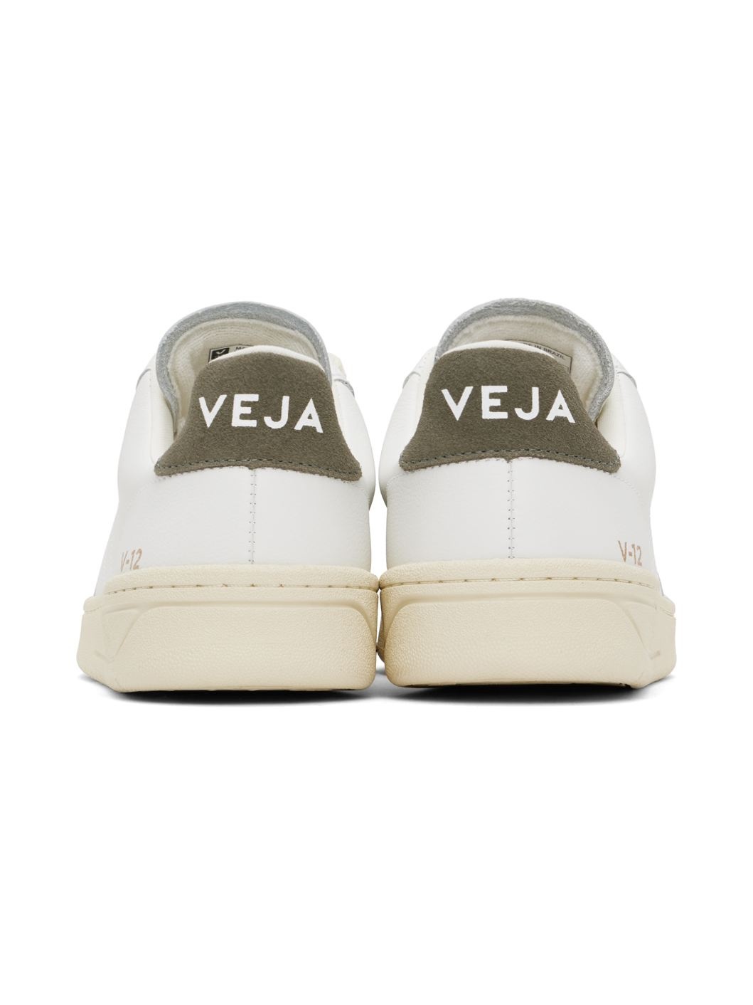 White & Khaki V-12 Stitch Leather Sneakers - 2