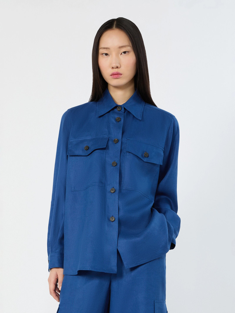 WKIPOMPOSA Linen workwear jacket - CORNFLOWER BLUE 5